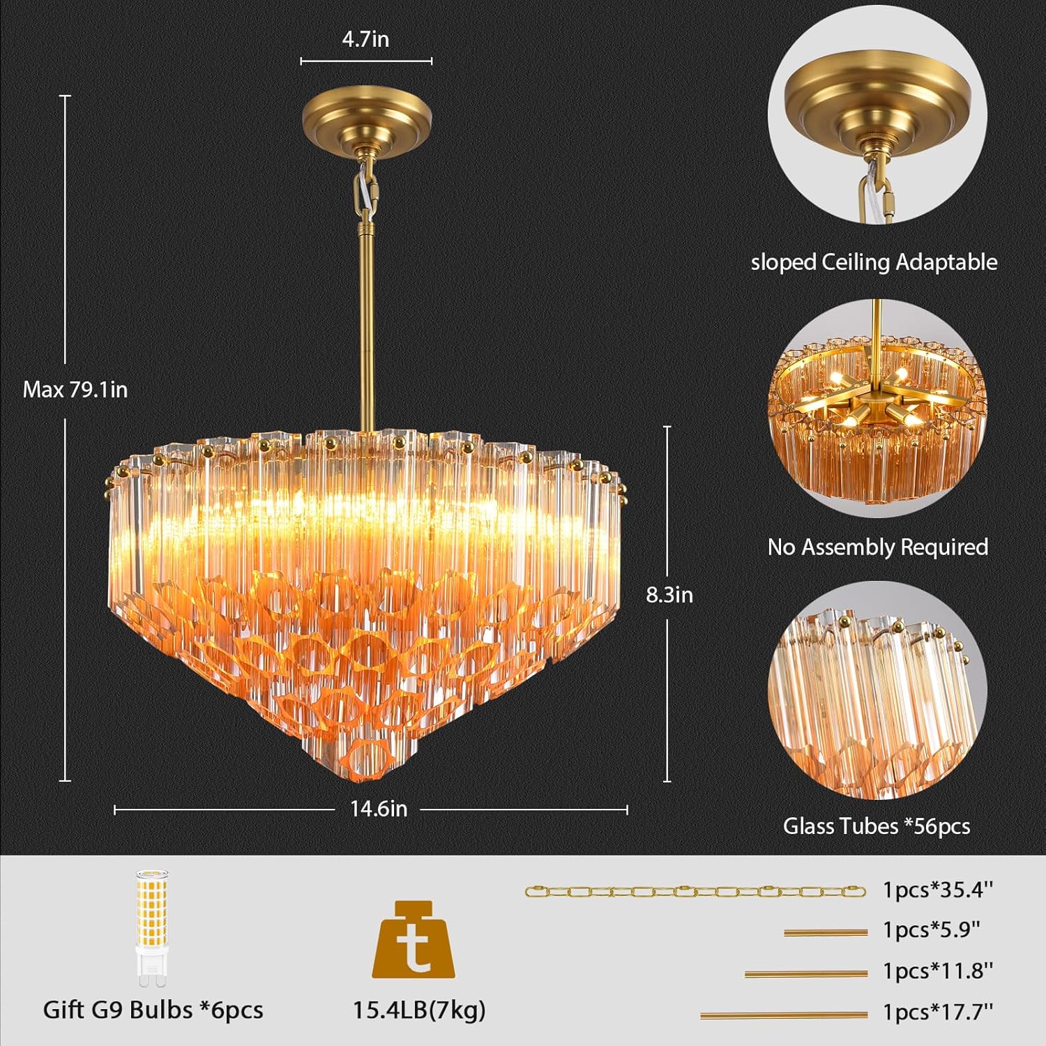 Ethereal Radiance Clear Amber Round Crystal Chandelier 14" 30"D#glass color_amber,size_14in