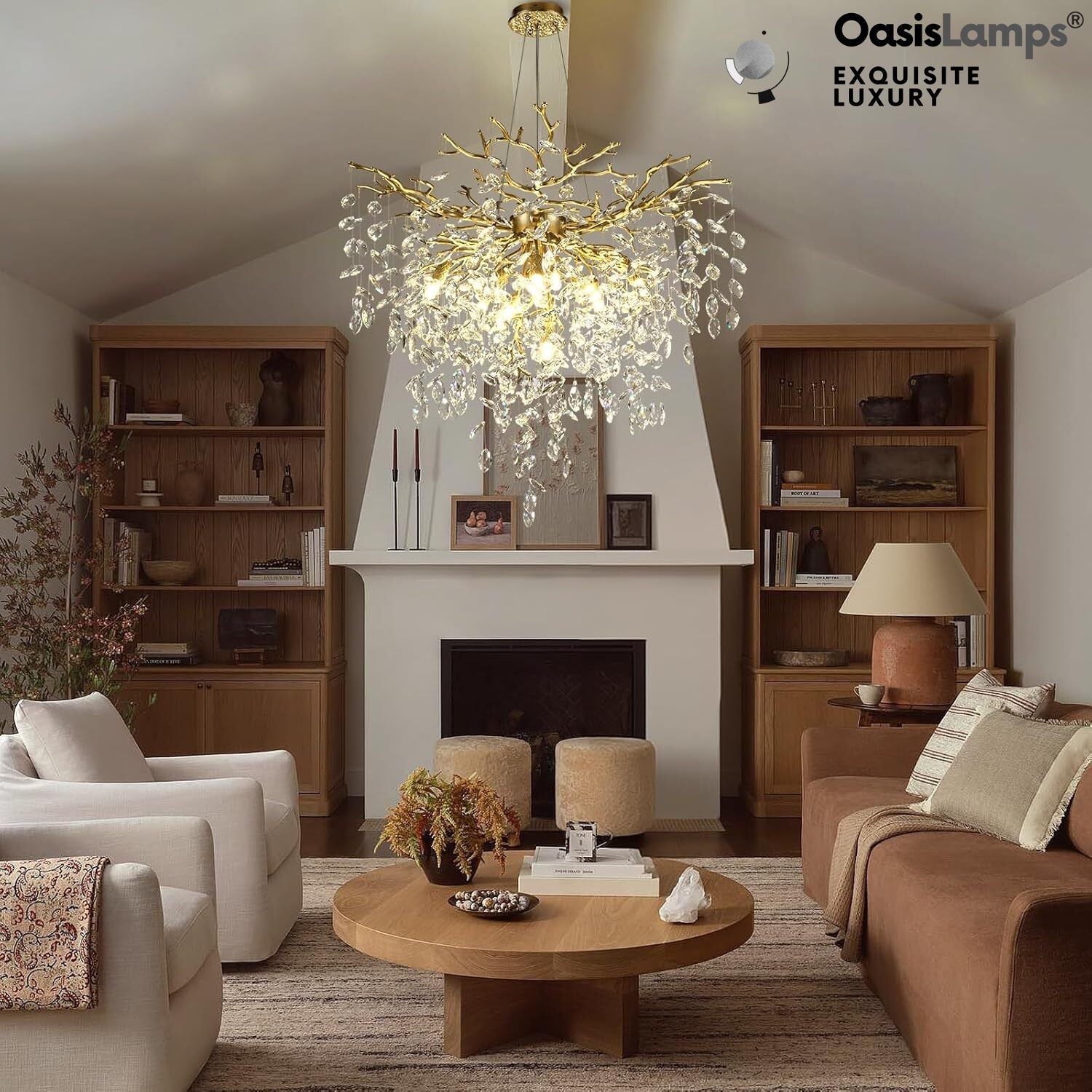 Frostleaf Grand Cascade Branches Chandelier 21'' 24" 32" 40"D#finish_brass,size_32"