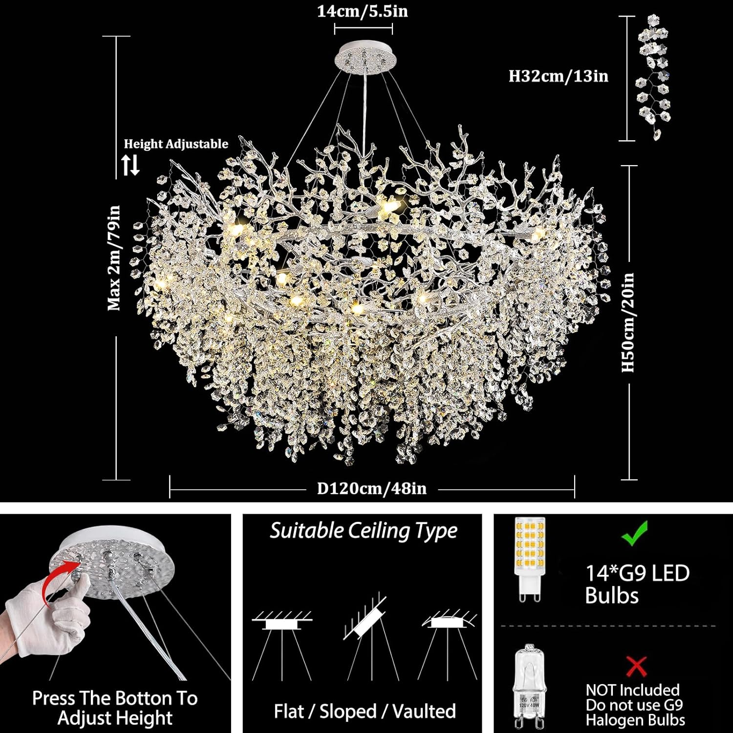 Lustre Branches Halo Chandelier 48"#Color_Silver