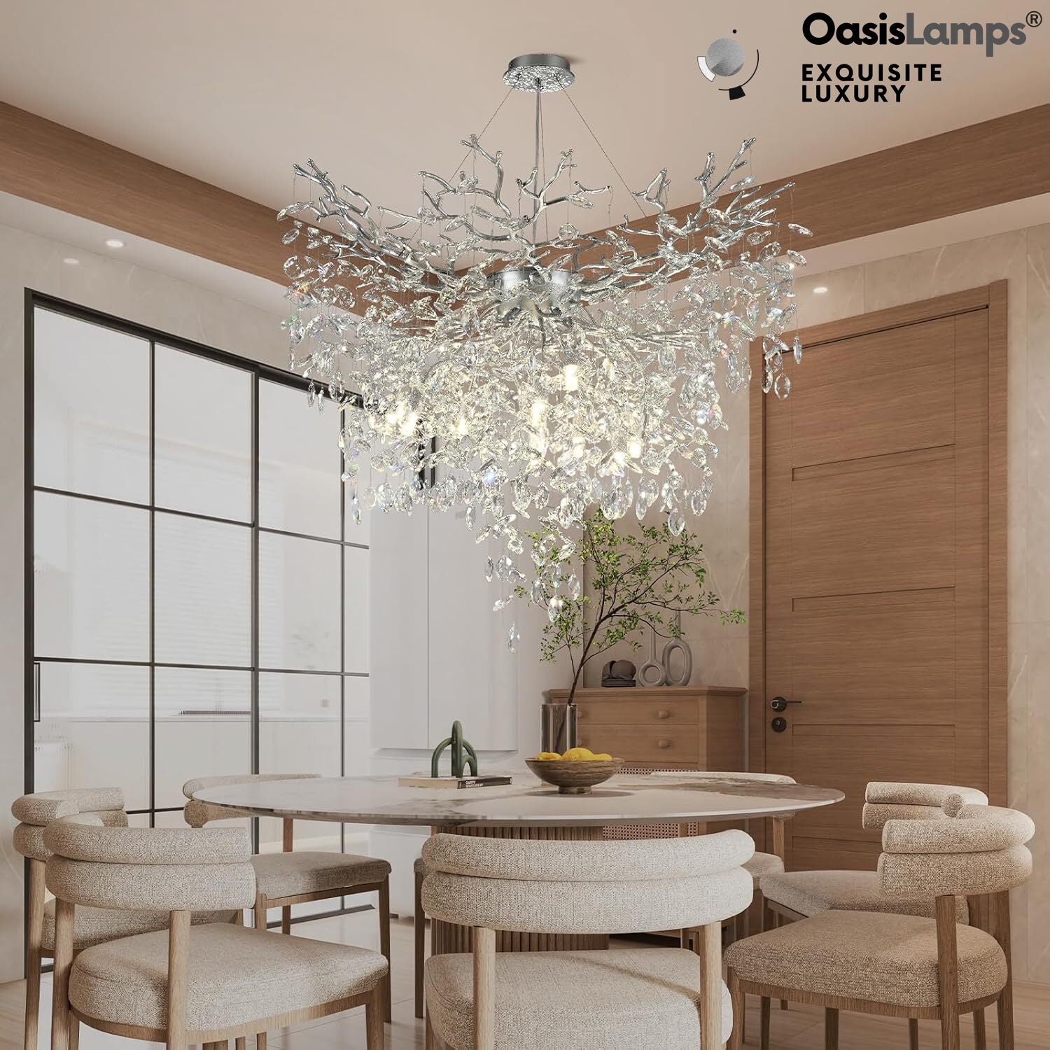 Frostleaf Grand Cascade Branches Chandelier 21'' 24" 32" 40"D#finish_silver,size_40"