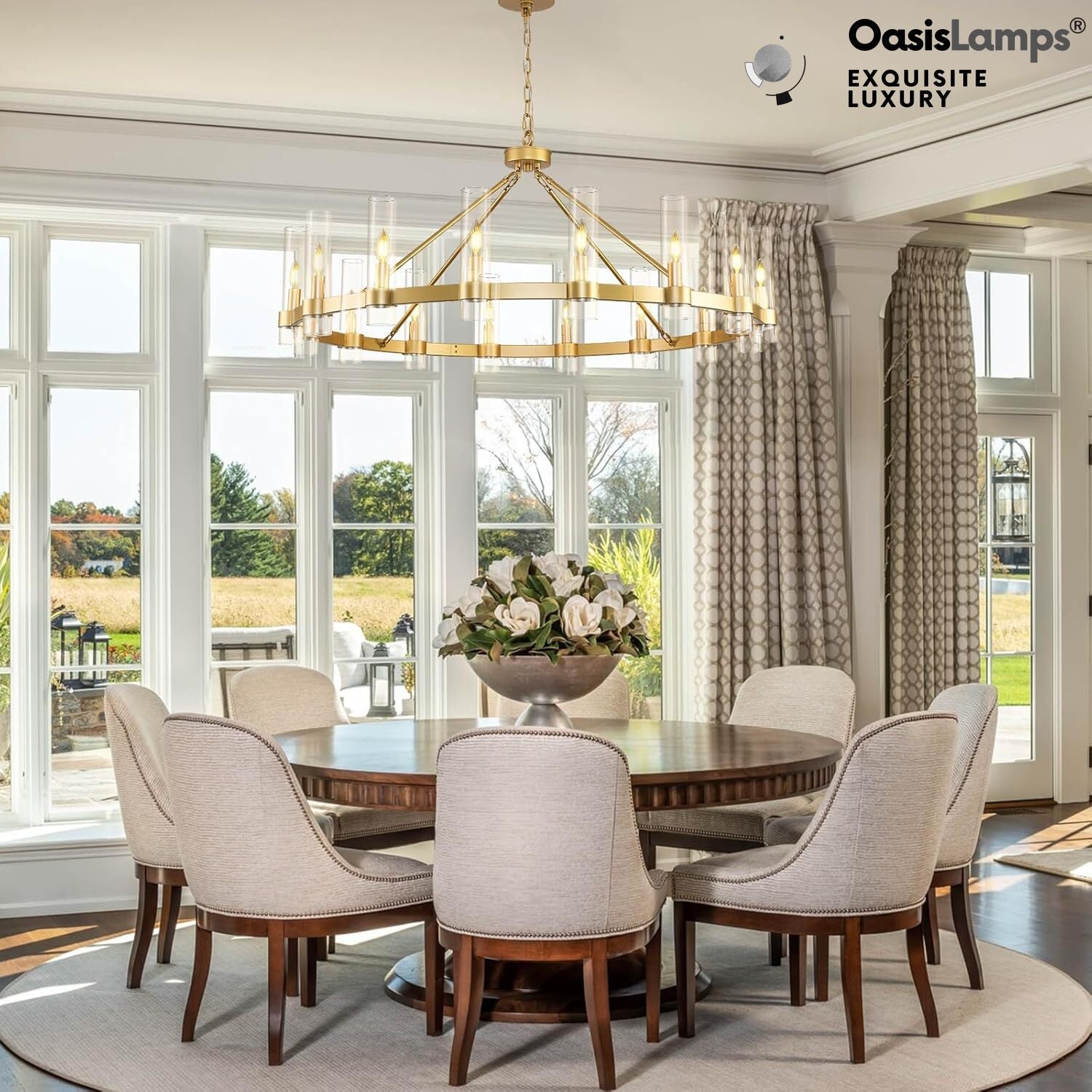 Cylora Glass Tube Round Chain Chandelier 48" 60" 70"D#Color_Brass,Size_48"