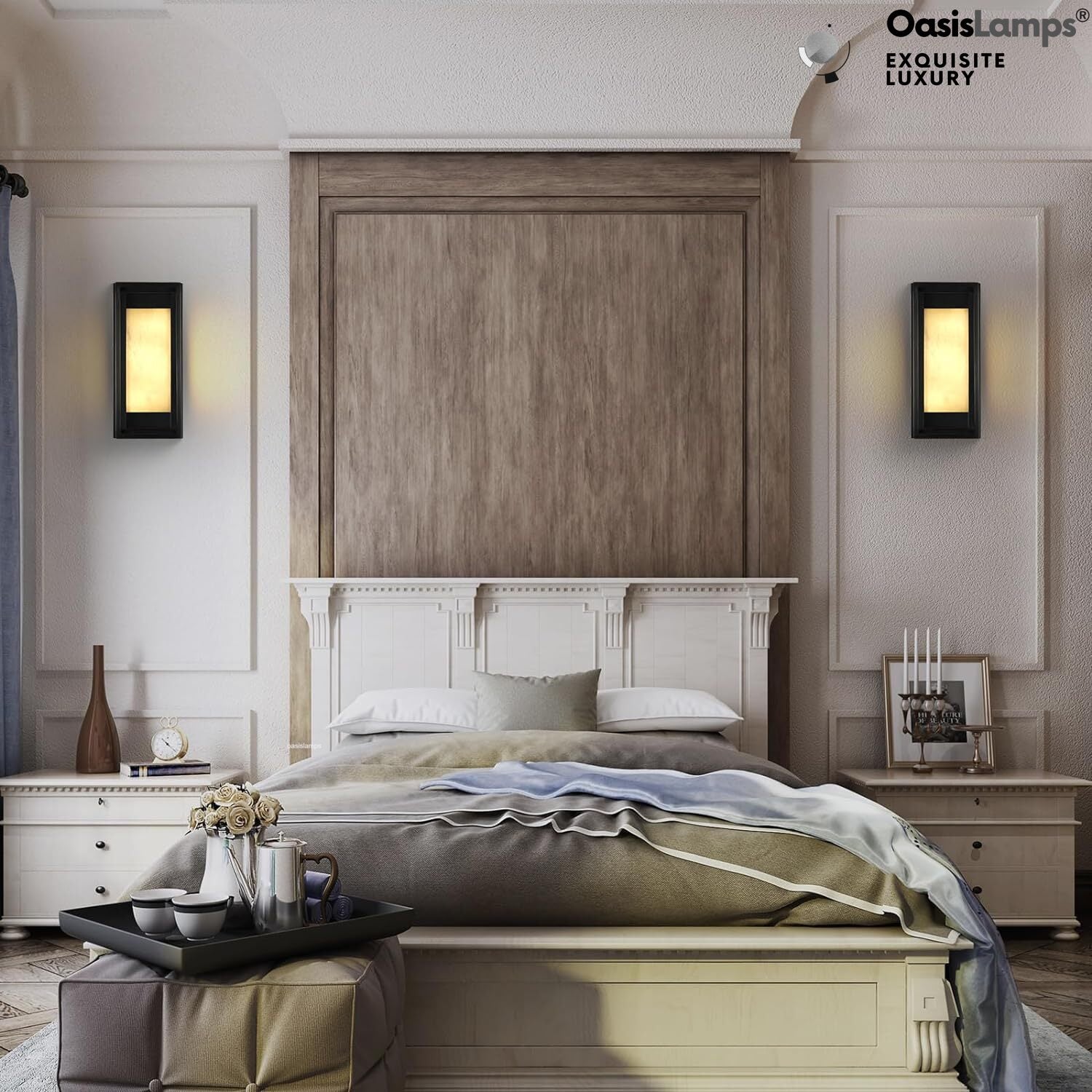 Bravura Alabaster Wall Sconce 15.7"H#color_black