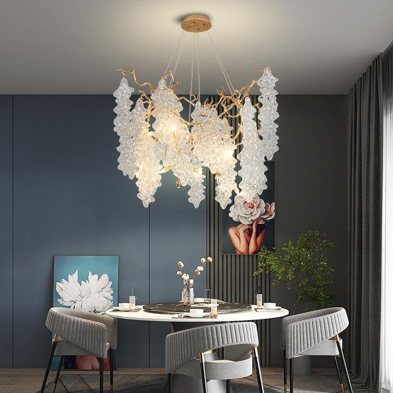 Lage Leaves Modern Maple Leaf Branch Crystal Brass Chandelier 31"