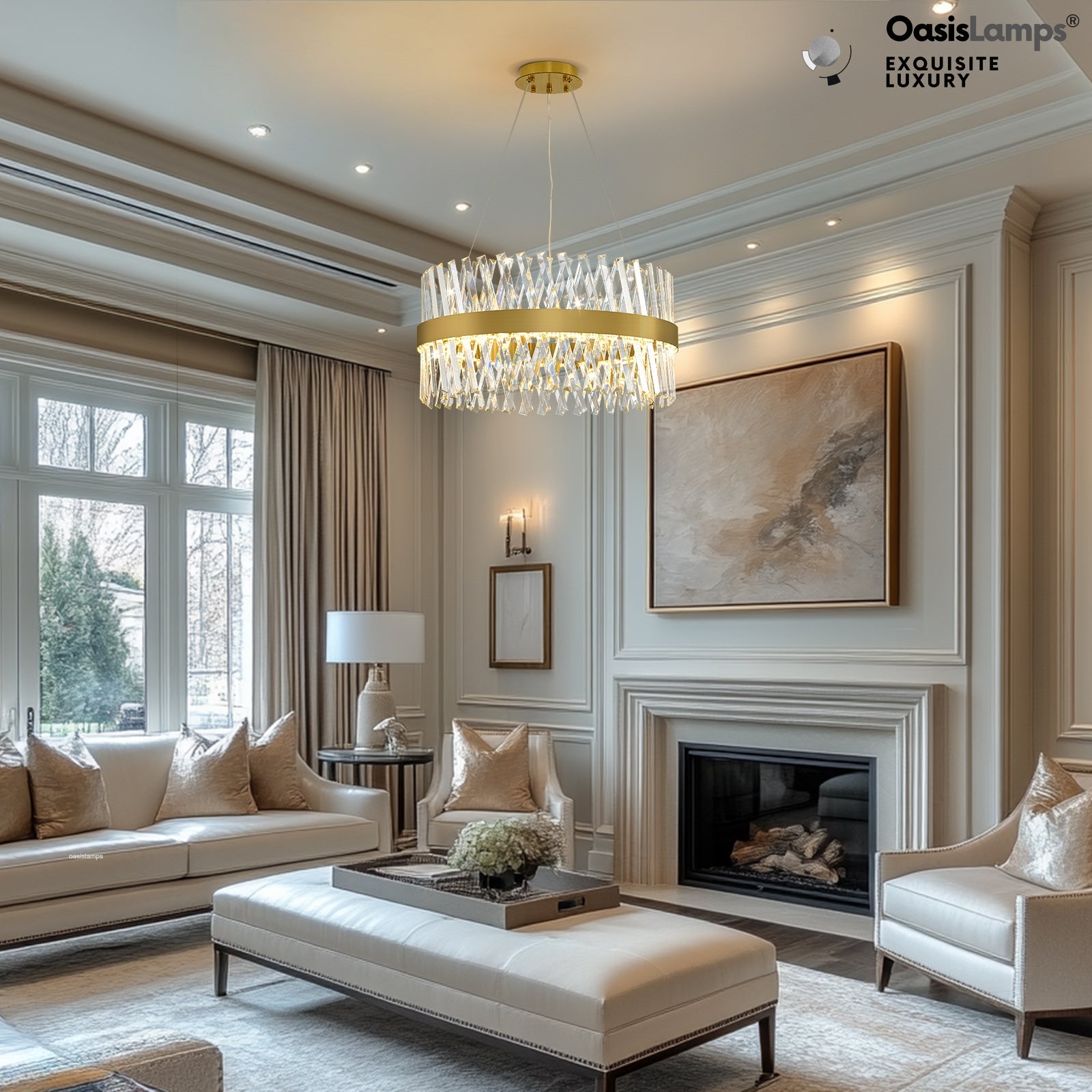 Vetro Prism Crystal Round Chandelier 23.6" 31.5" 40"D#Color_Brass,size_23.6"D