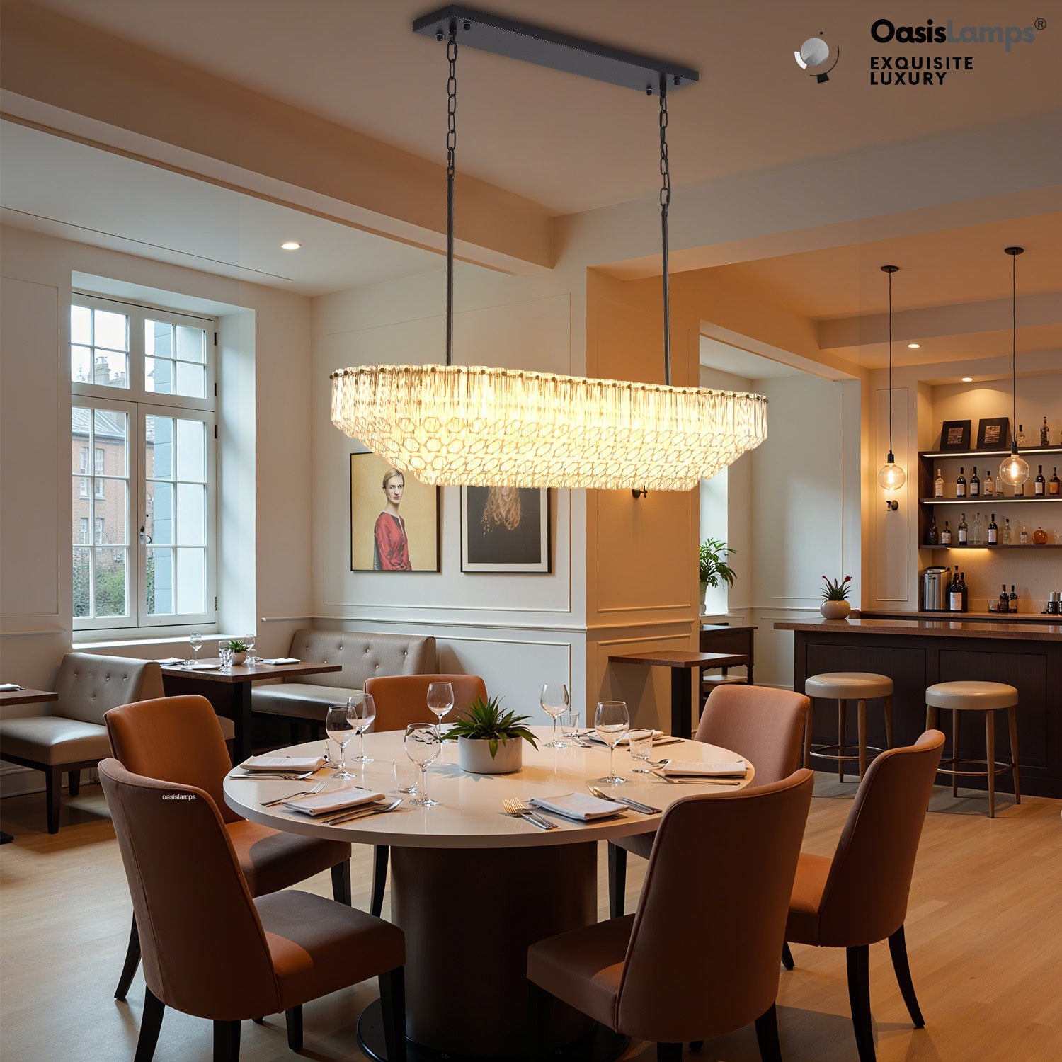 Ethereal Radiance Clear/Amber Rectangular Crystal Chandelier 43"L#glass color_clear,size_43in