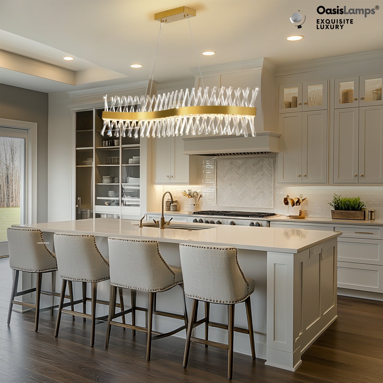 Vetro Prism Crystal Rectangular Chandelier 40" 47"L#Color_Brass,size_47"L