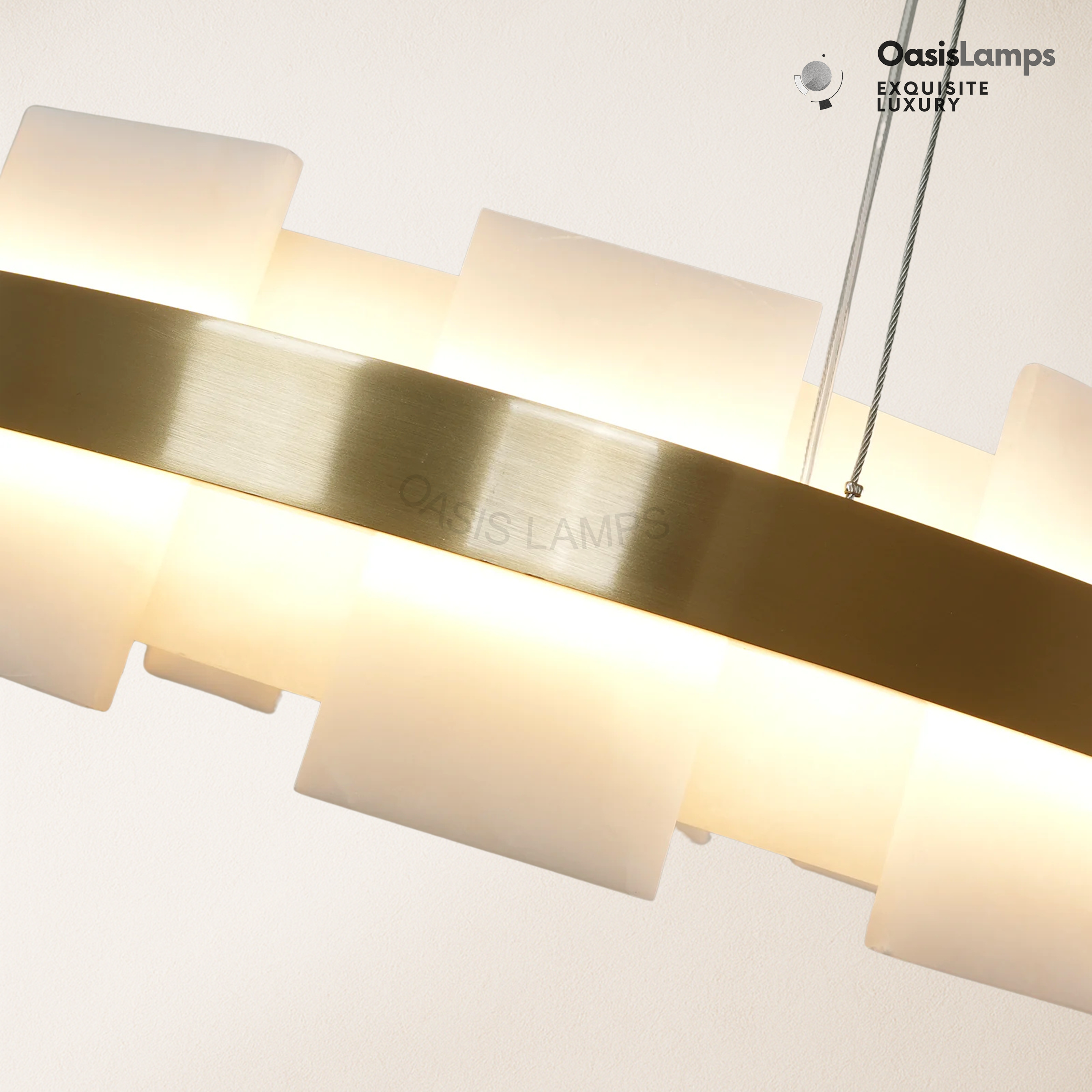 Swang Alabaster Flake Glo Modern Round ChandelierSwang Alabaster Halo Flake Brass Chandelier