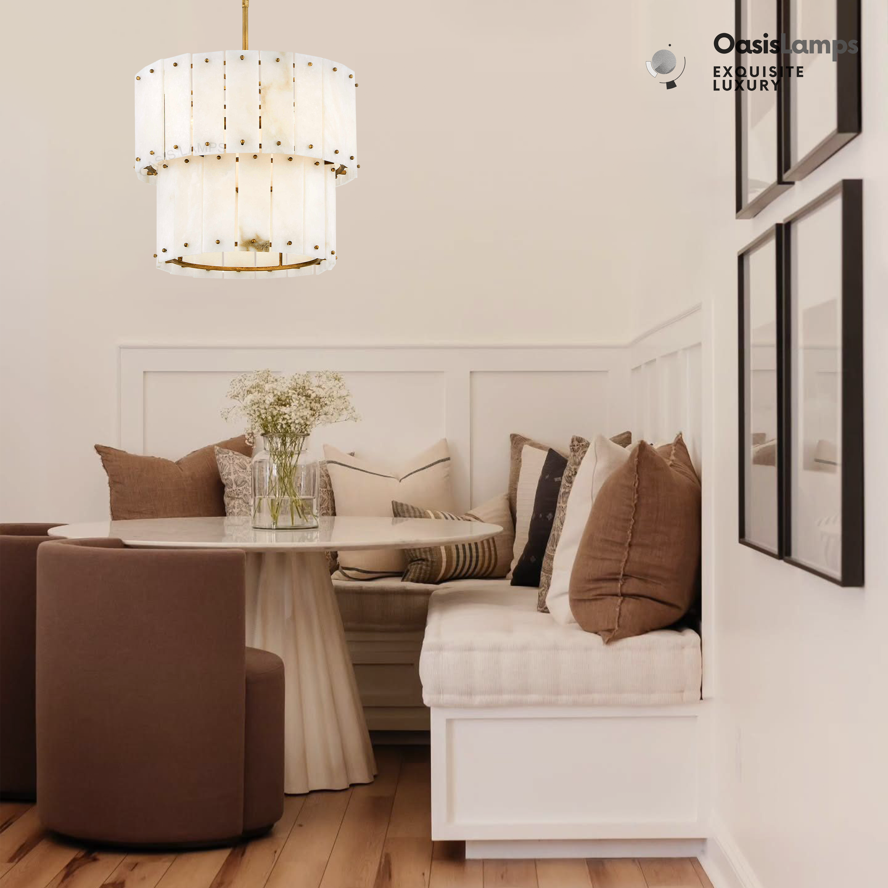 Rancho Alabaster Flake 2-Tier Round Chandelier (Small)