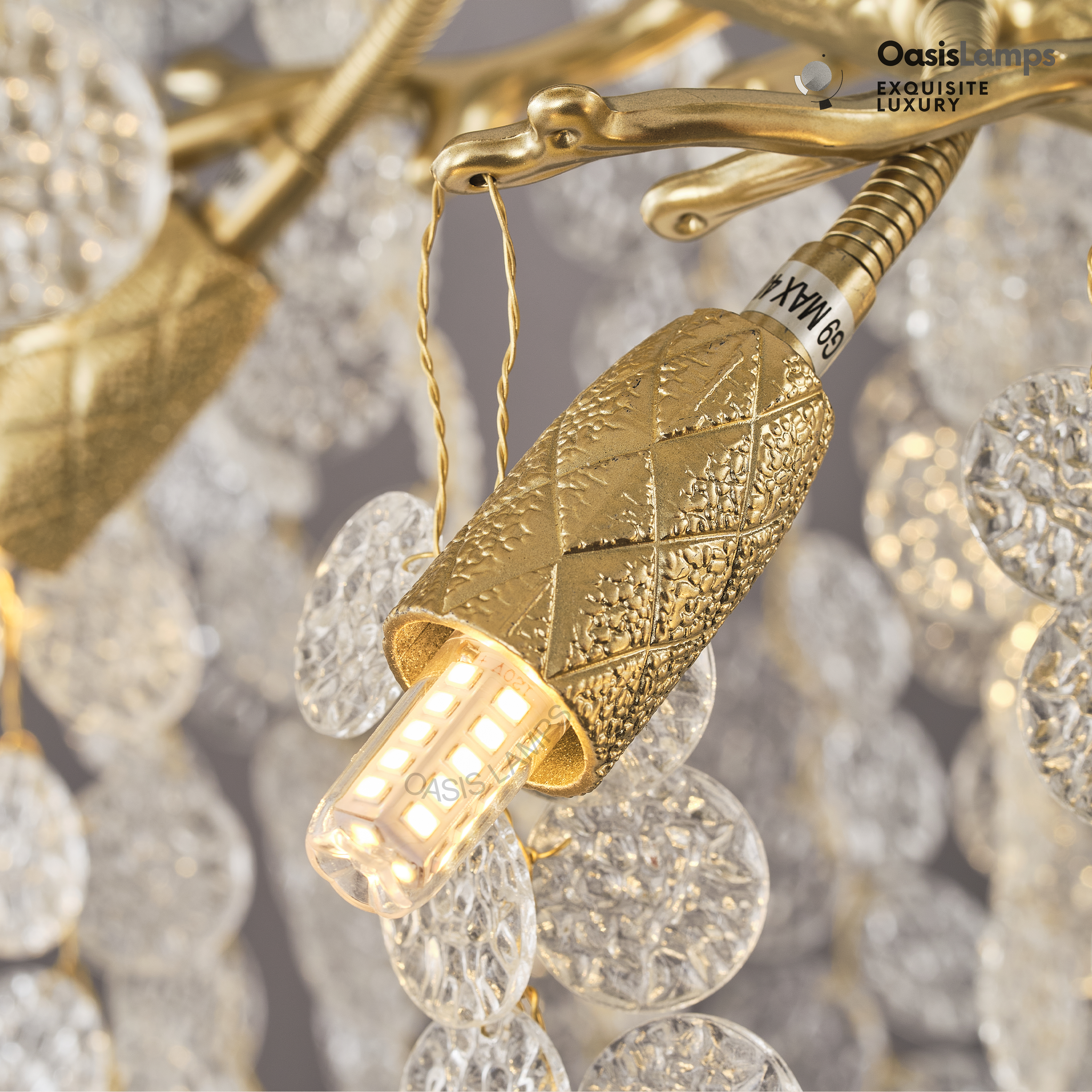 Shiro Noda Crystal Tree Branch Linear Chandelier 72"#Color_Brass,Size_L-72in