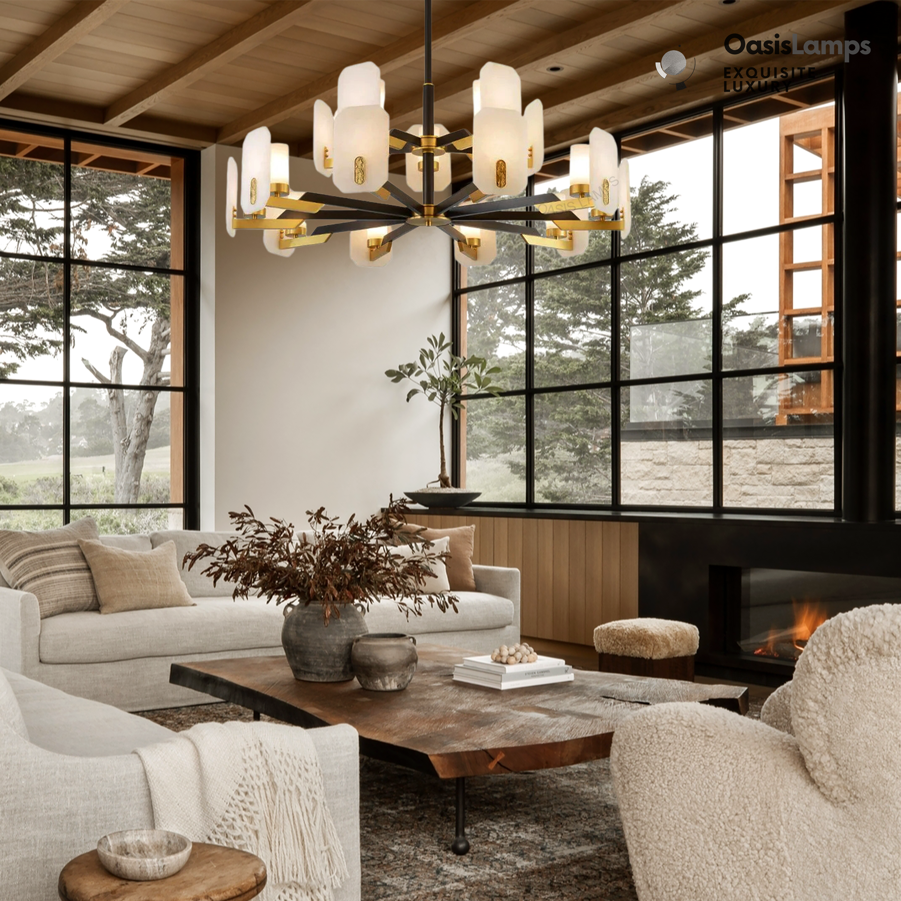 Janina Alabaster Flake Round chandelier#Size_10+5-Lights 40"D