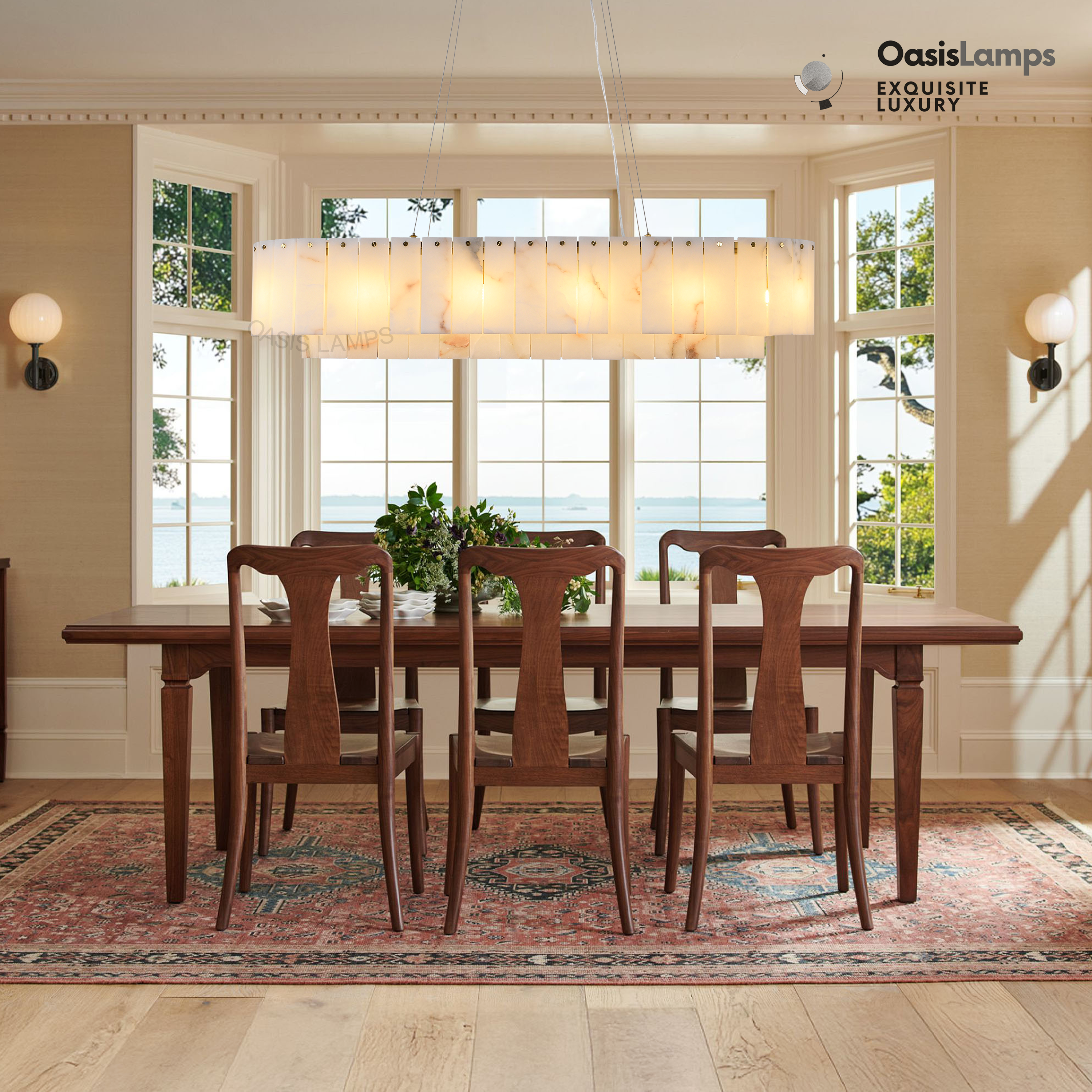 Sawyer Alabaster Rectangle Chandelier 40" 54"L#Color_Brass,size_40"