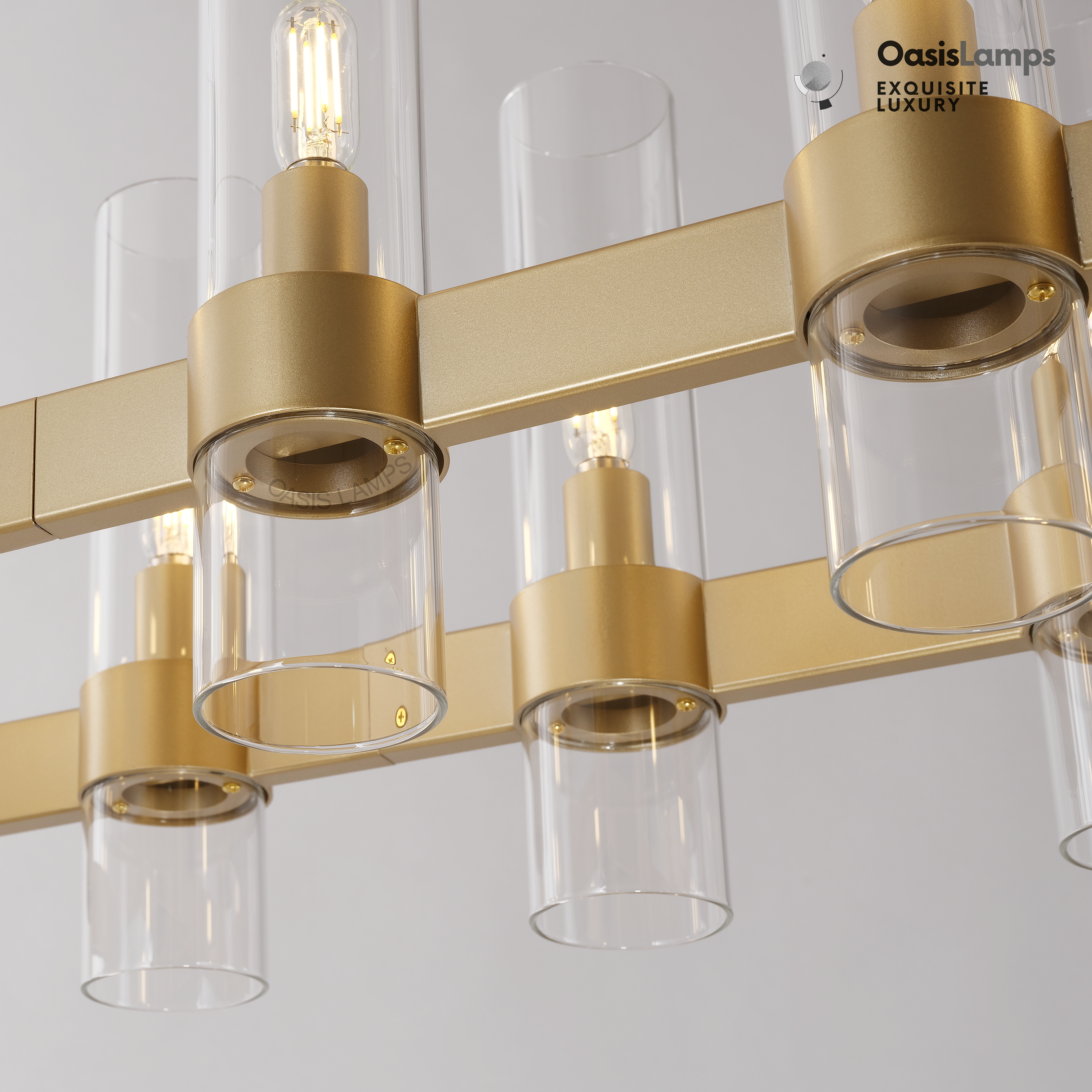 Cylora Glass Tube Rectangular Chandelier 54" 68"L#finish_brass