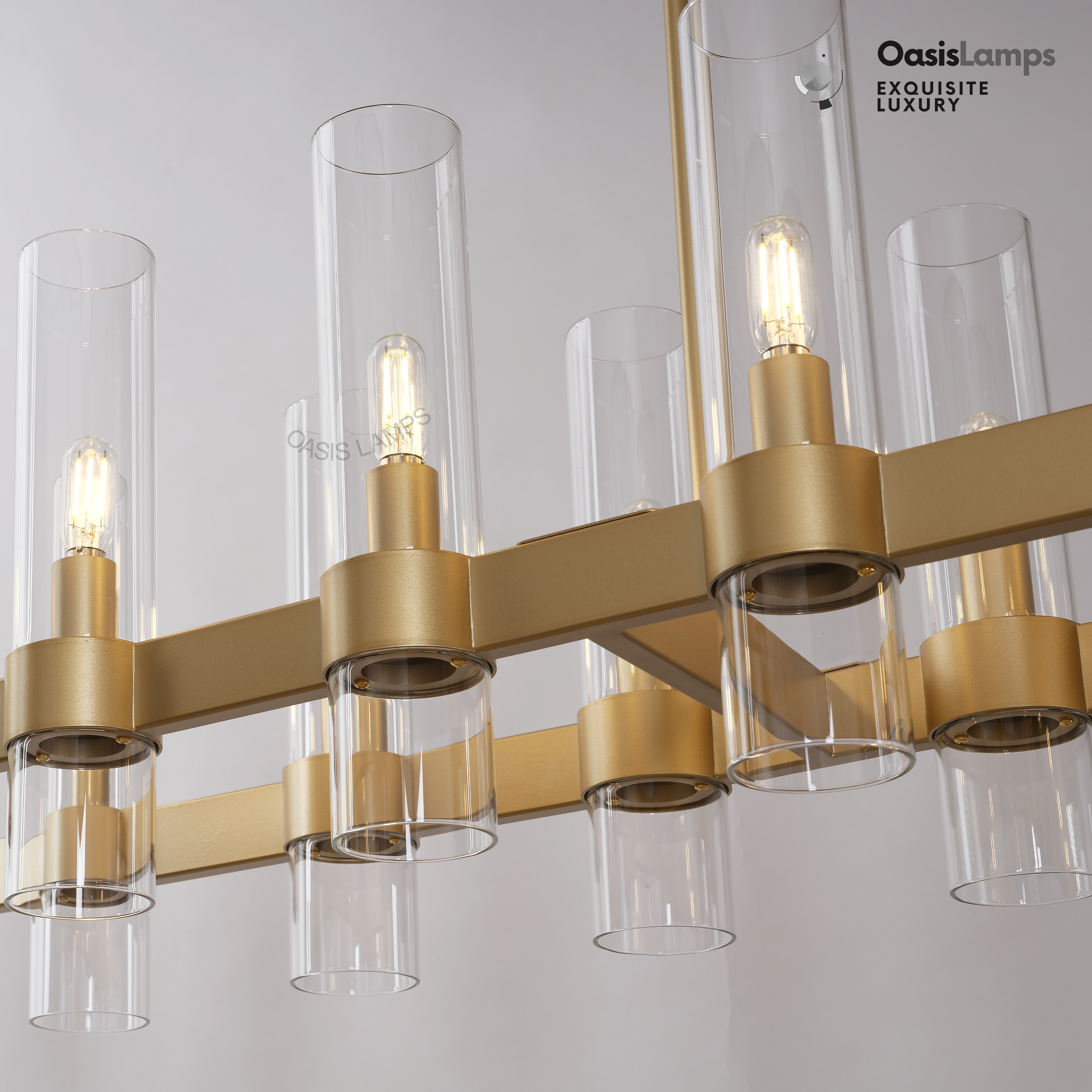 Cylora Glass Tube Rectangular Chandelier 54" 68"L#finish_brass