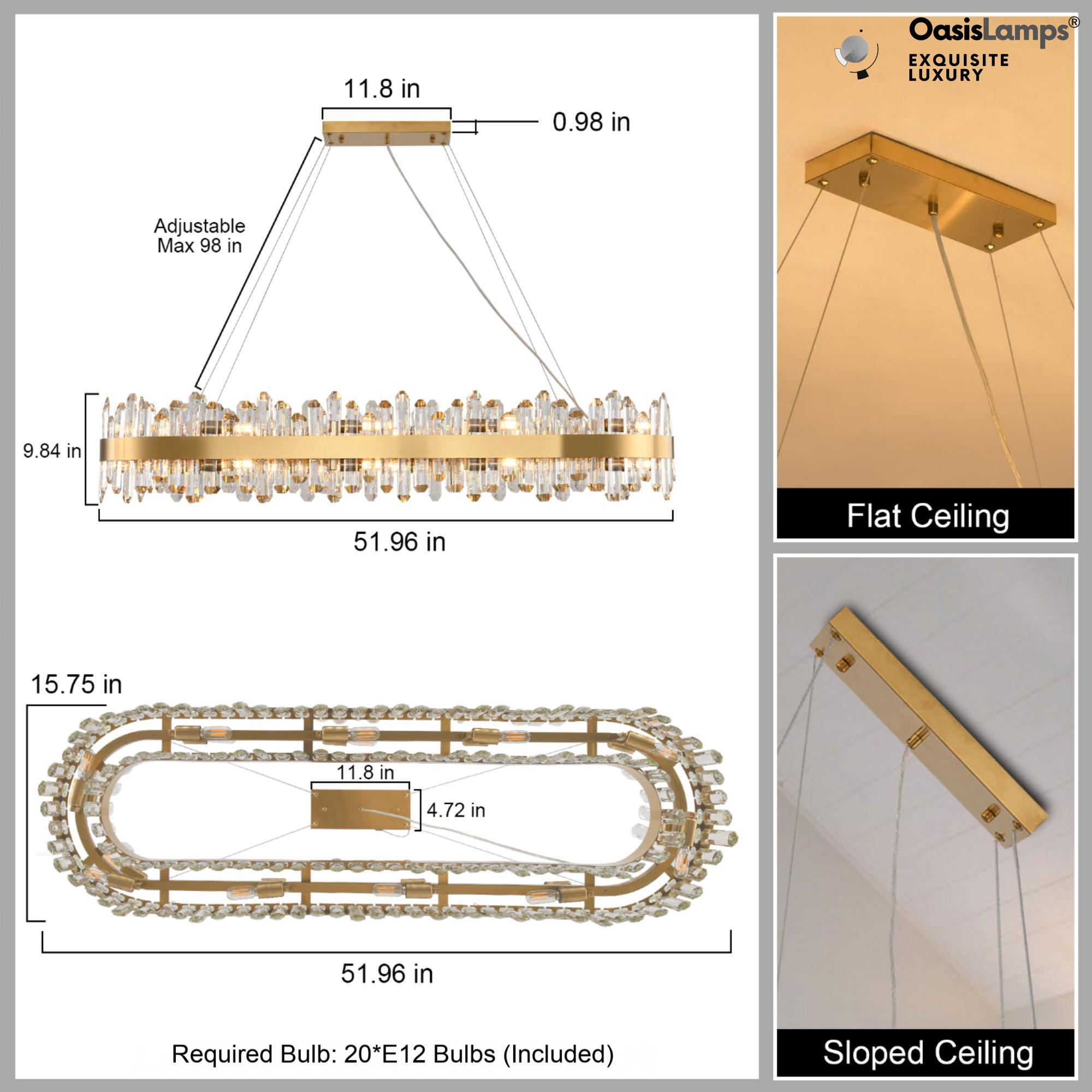 Stellara Crystal Strip Oval Halo Chandelier 36" 52"#color_brass,size_52''L