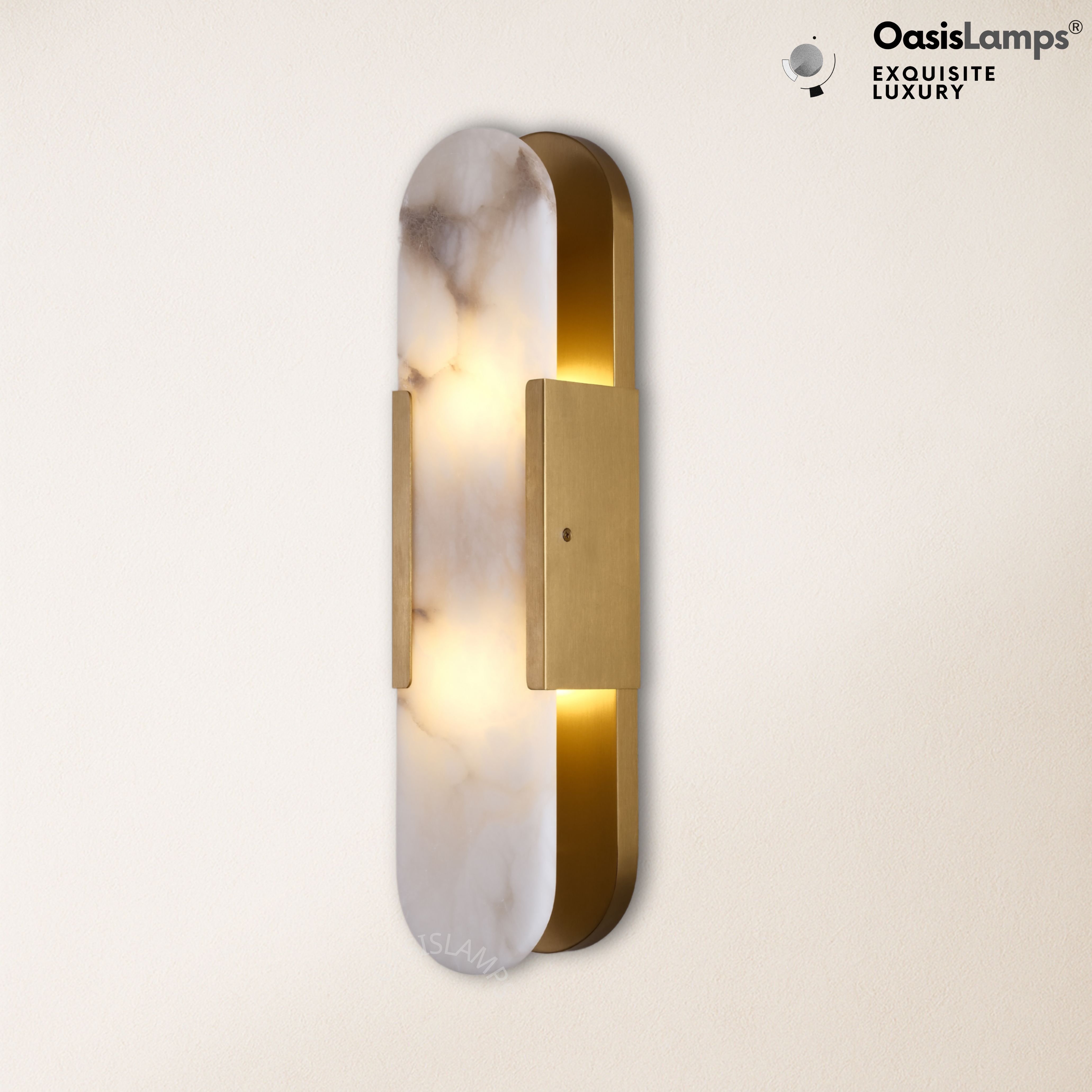 OpalEdge Oval Alabaster Wall Sconces 13.8" 19.7"H#Color_Brass,size_19.7" H-1 Pack