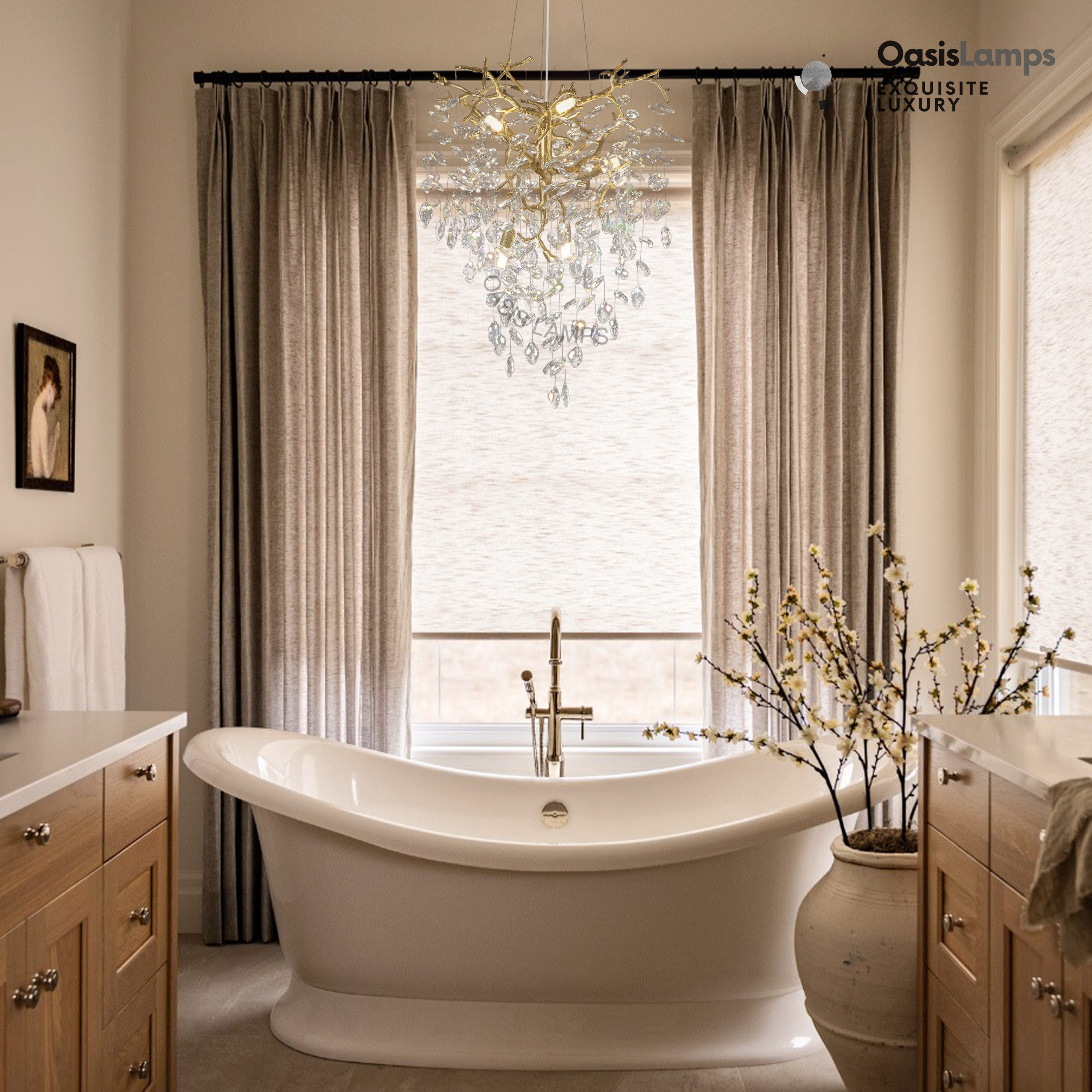 Frostleaf Grand Cascade Branches Chandelier 21'' 24" 32" 40"D#finish_brass,size_21"