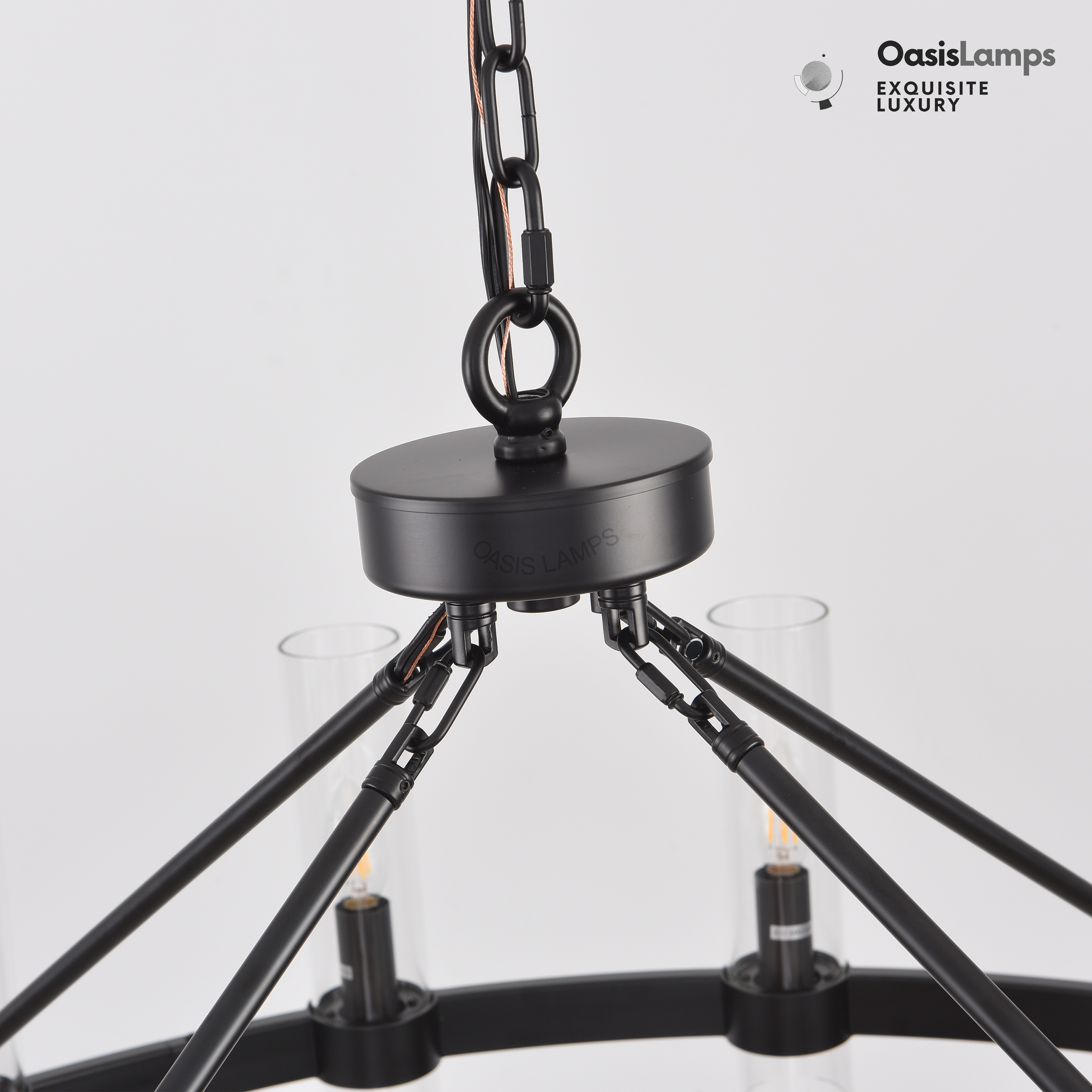 Cylora Glass Tube Round Chain Chandelier 48" 60" 70"D#Color_Black,Size_48"