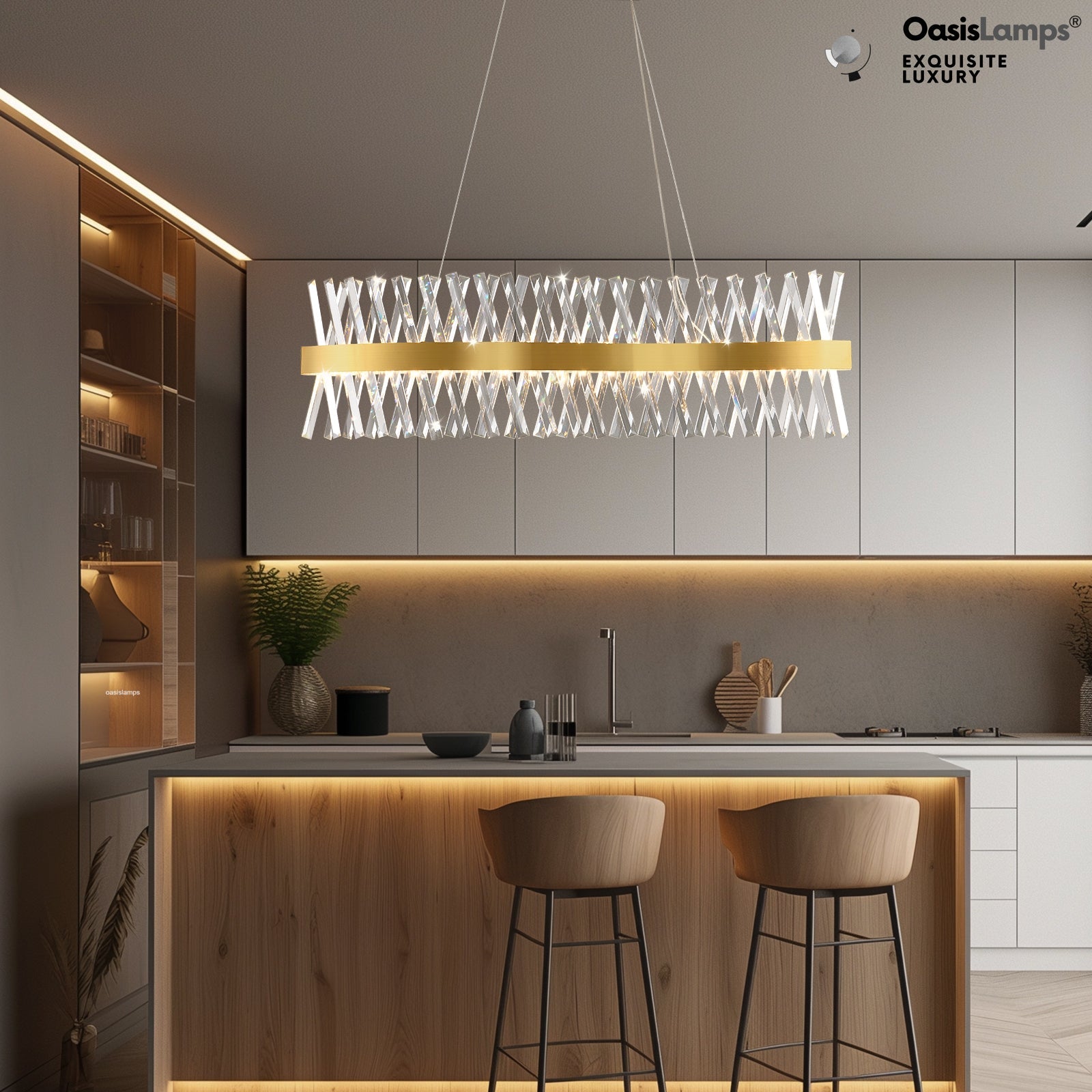 Vetro Prism Crystal Rectangular Chandelier 40" 47"L#Color_Brass,size_40"L