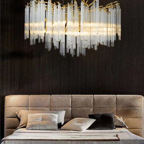 Clea Round Gold Clear Crystal Tube Branch Chandelier For Living Room