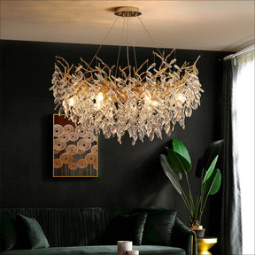 Salome Round Gold Clear Crystal Branch Chandelier For Living Room