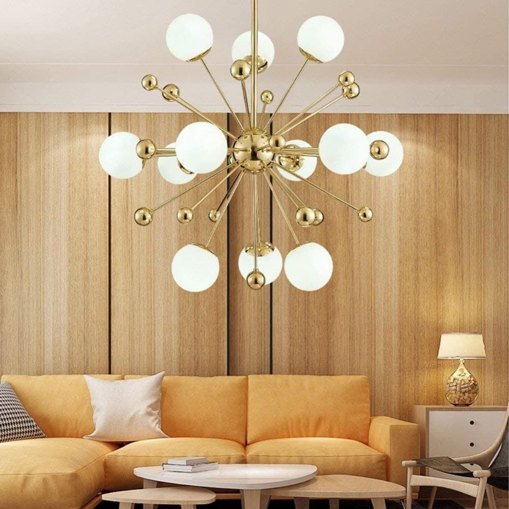 12-lights Gold Lamp Body White Lampshade Chandelier