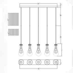 Raindrop Linear Chandelier 5 LIGHTS L 36"