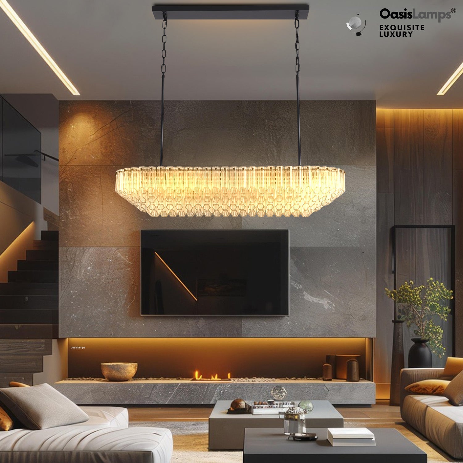 Ethereal Radiance Clear/Amber Rectangular Crystal Chandelier 43"L#glass color_clear,size_43in