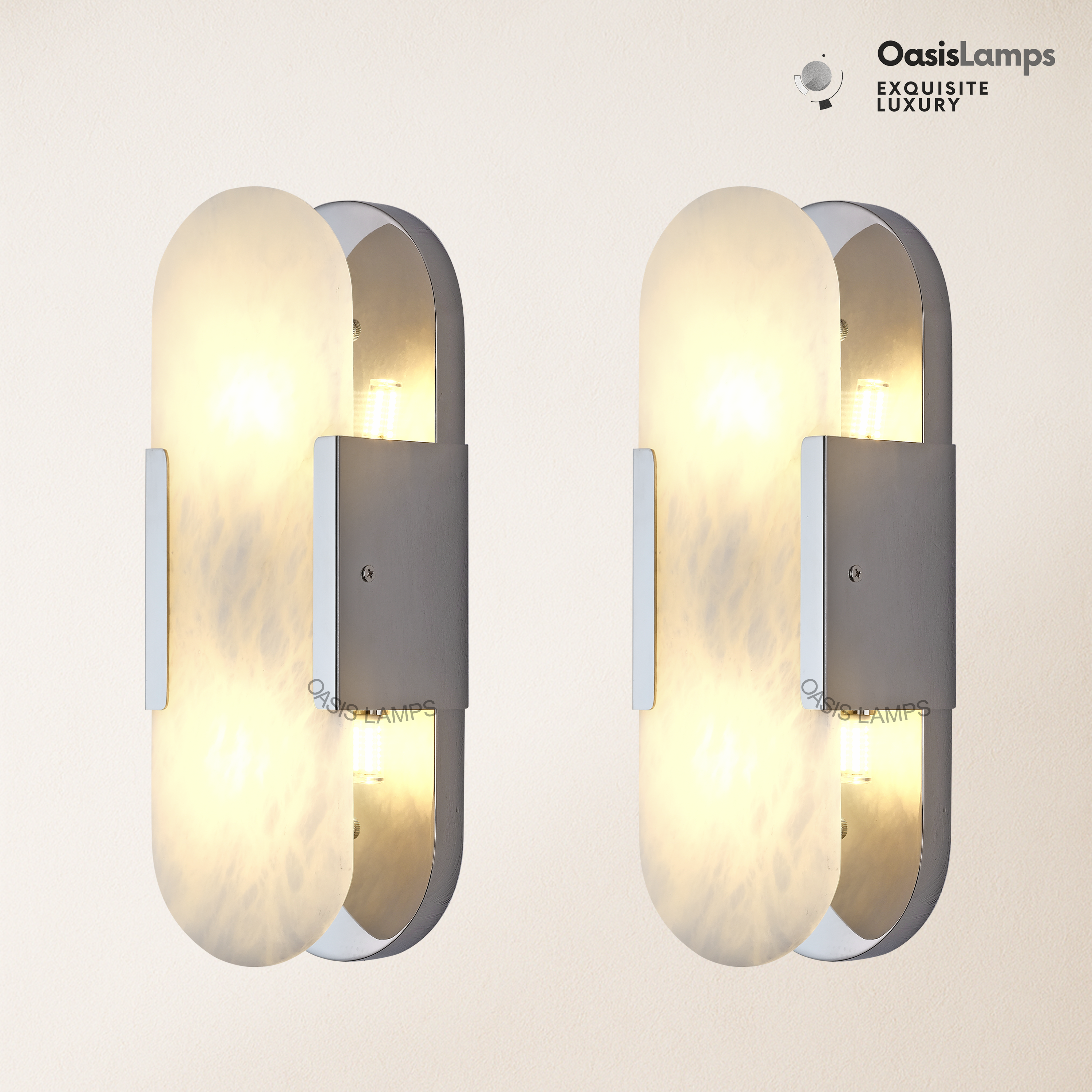 OpalEdge Oval Alabaster Wall Sconces 13.8" 19.7"H#Color_silver,size_13.8" H-2 Pack