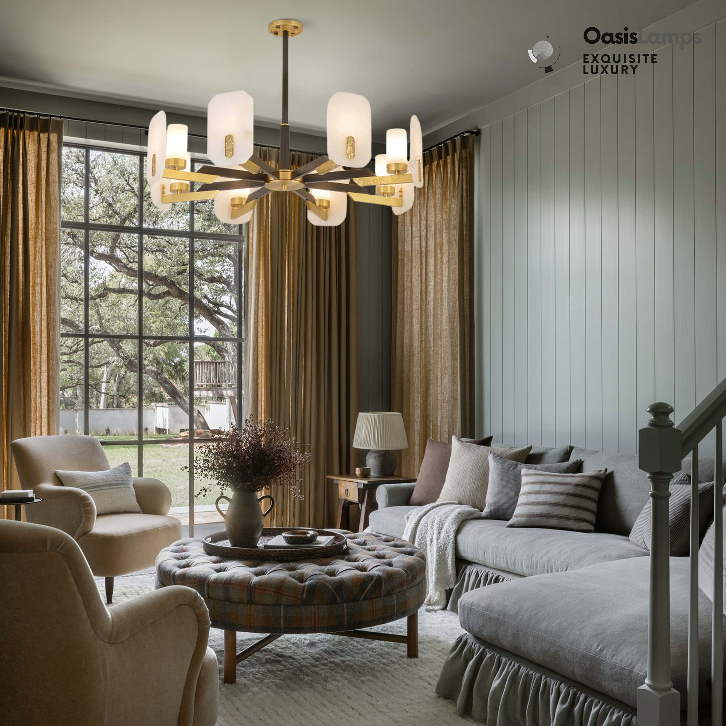 Janina Alabaster Flake Round chandelier#Size_8-Lights 31"D