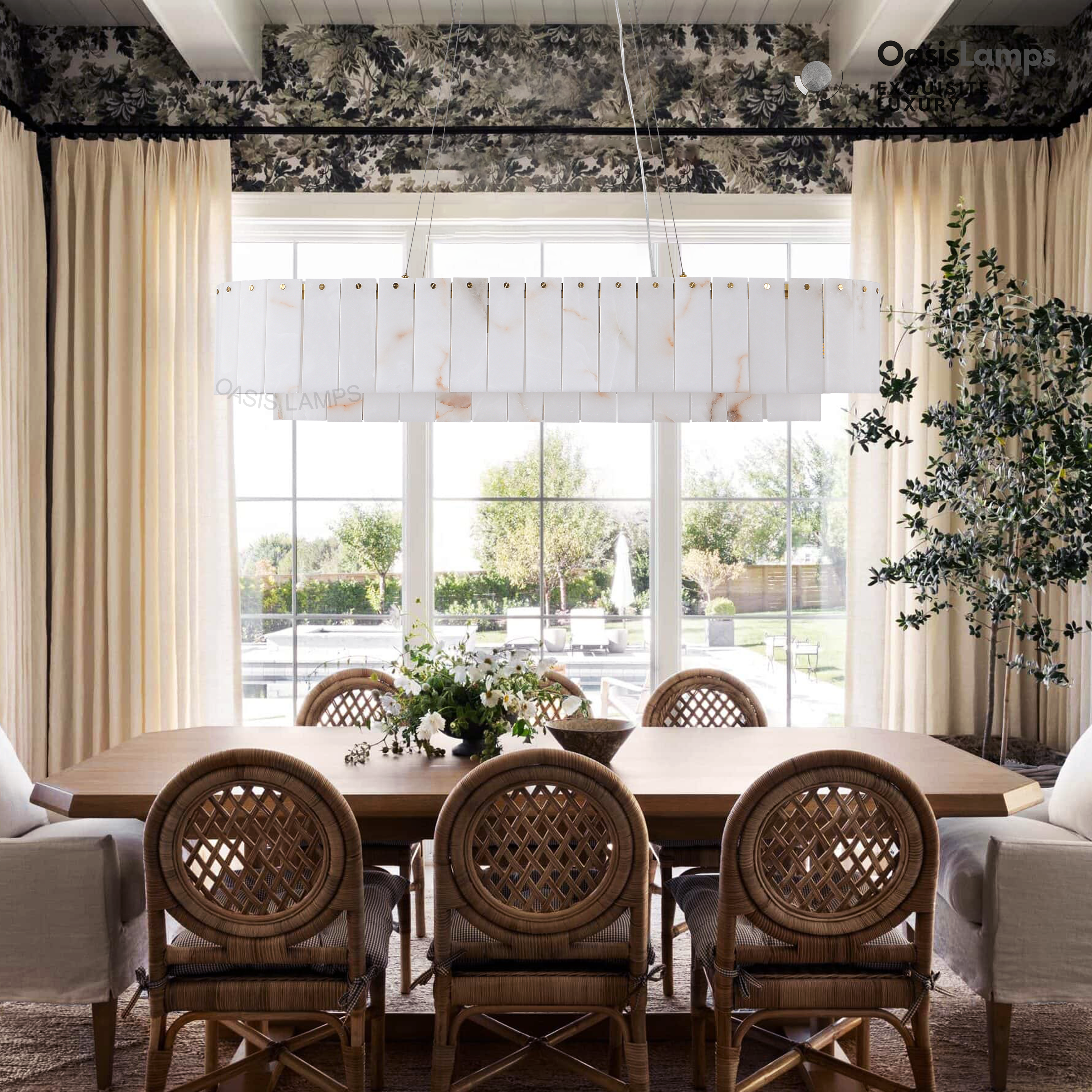 Sawyer Alabaster Rectangle Chandelier 40" 54"L#Color_Brass,size_40"