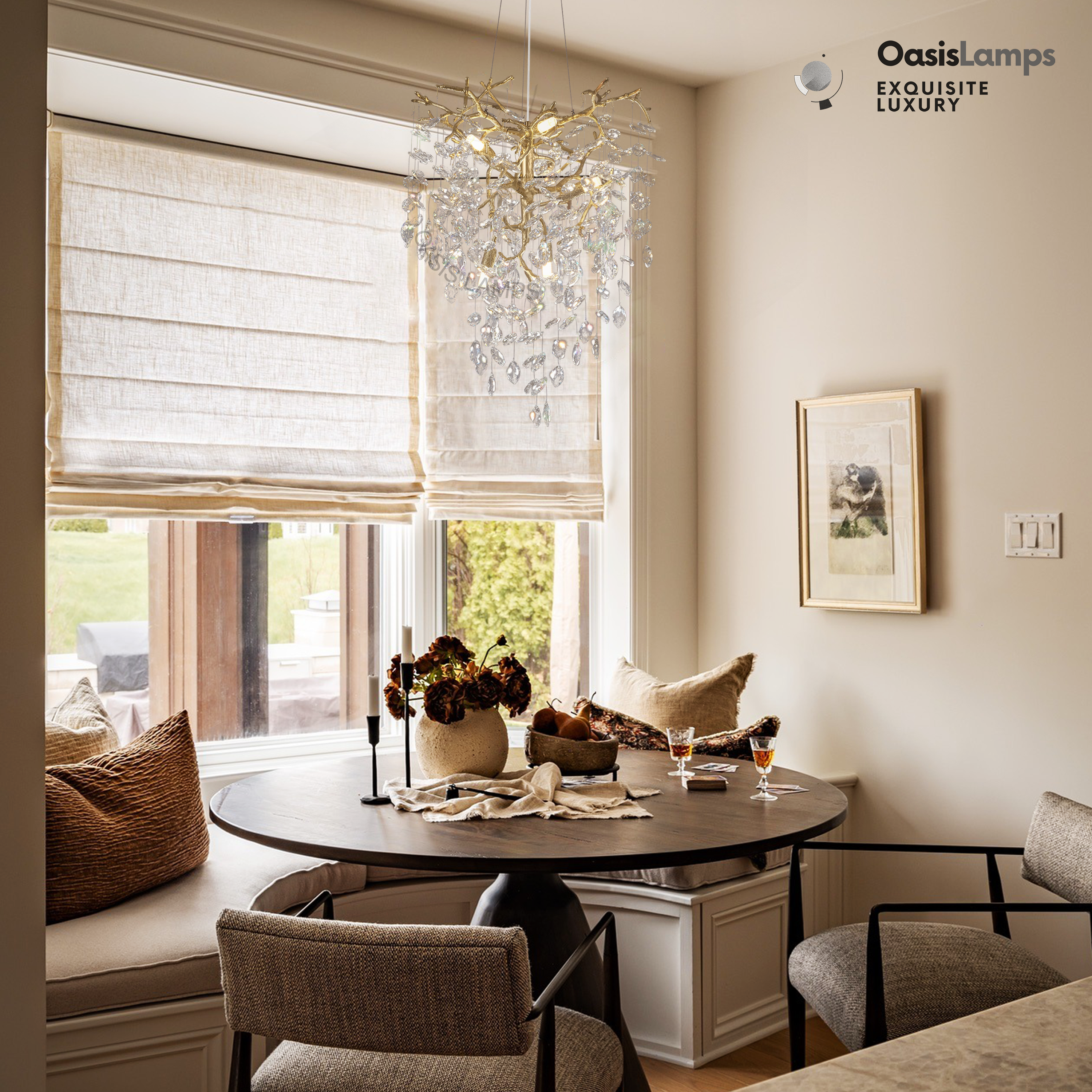 Frostleaf Grand Cascade Branches Chandelier 21'' 24" 32" 40"D#finish_brass,size_21"