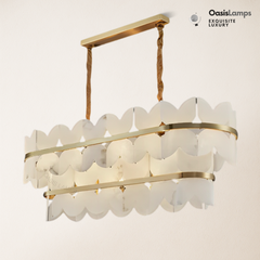 Alabaster Cloudcover Brass Chandelier#Colour_Brass,size_2 Layer Long L 39.4″(100cm) x W 13.8″(35cm) x H 14.2″(36cm)