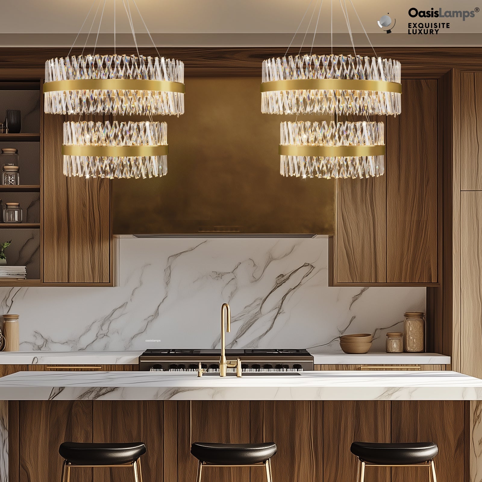 Vetro Prism Crystal 2-Tier Chandelier 31.5" 40" L#Color_Brass,size_D31.5"+D23.6"