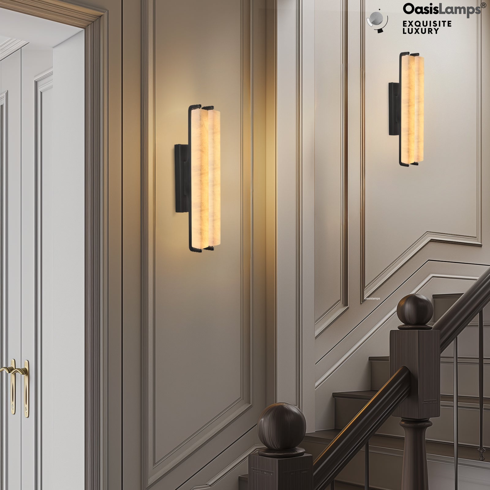 Clara Glow Alabaster Wall Sconce 19"#color_black,style_double