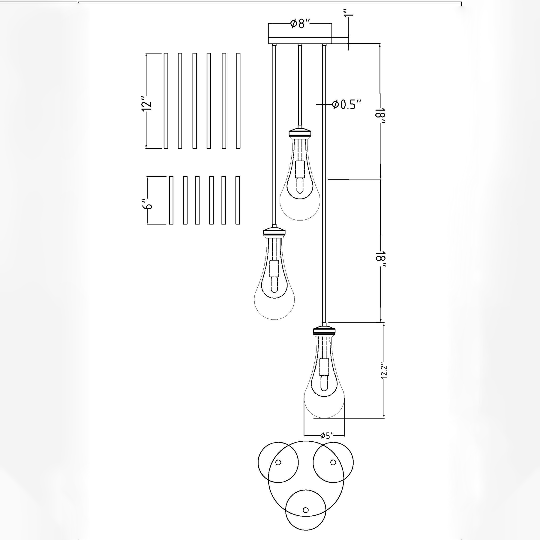 Raindrop Round Chandelier 3 LIGHTS D 8"