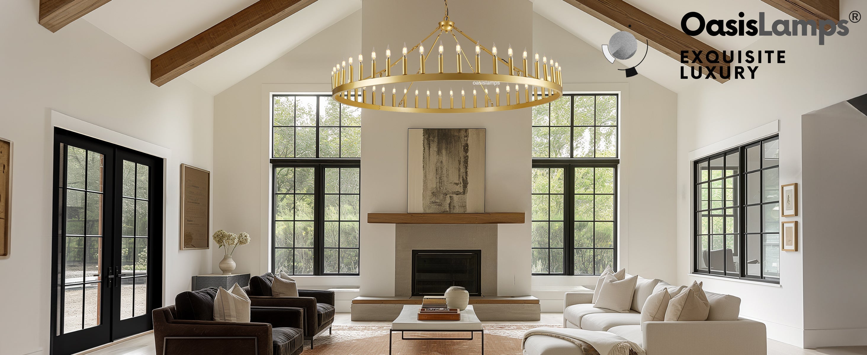 Wagon Wheel Candle Round Chandelier 64"#Color_Brass