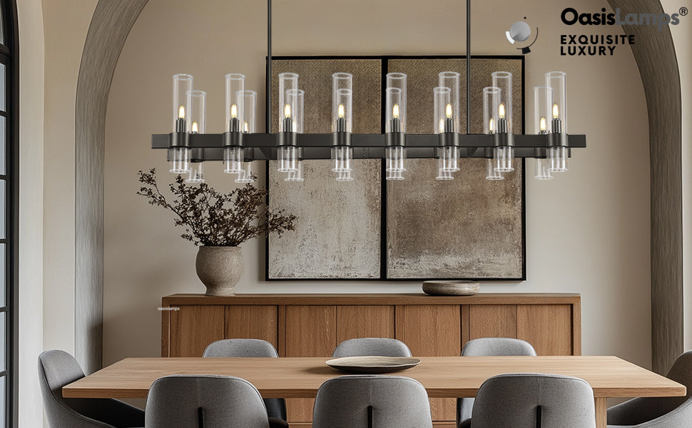 Cylora Glass Tube Rectangular Chandelier 54" 68"L#finish_black,size_54"