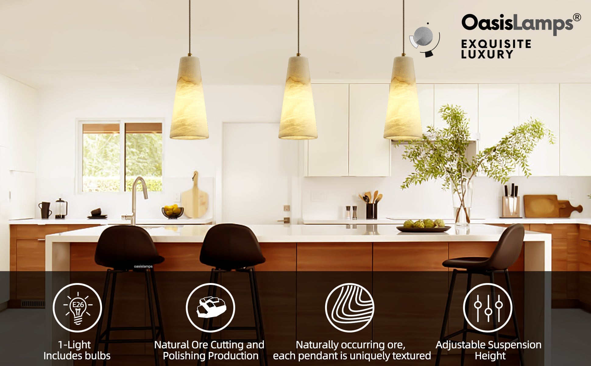 Capus Conical Alabaster Pendant#color_brass