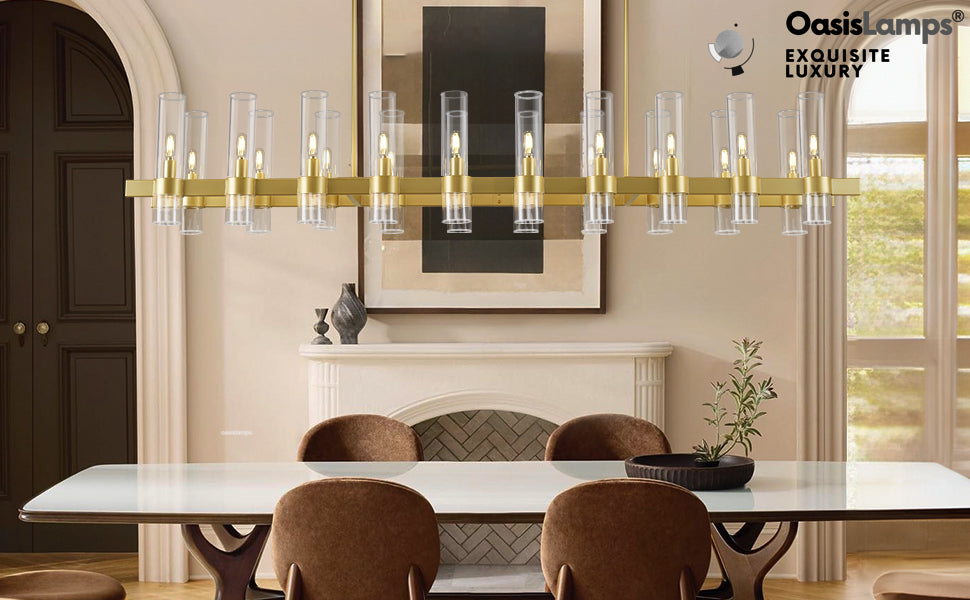 Cylora Glass Tube Rectangular Chandelier 54" 68"L#finish_brass,size_68"