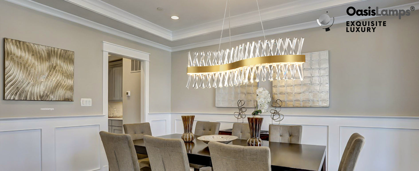 Vetro Prism Crystal Rectangular Chandelier 40" 47"L#Color_Brass,size_40"L