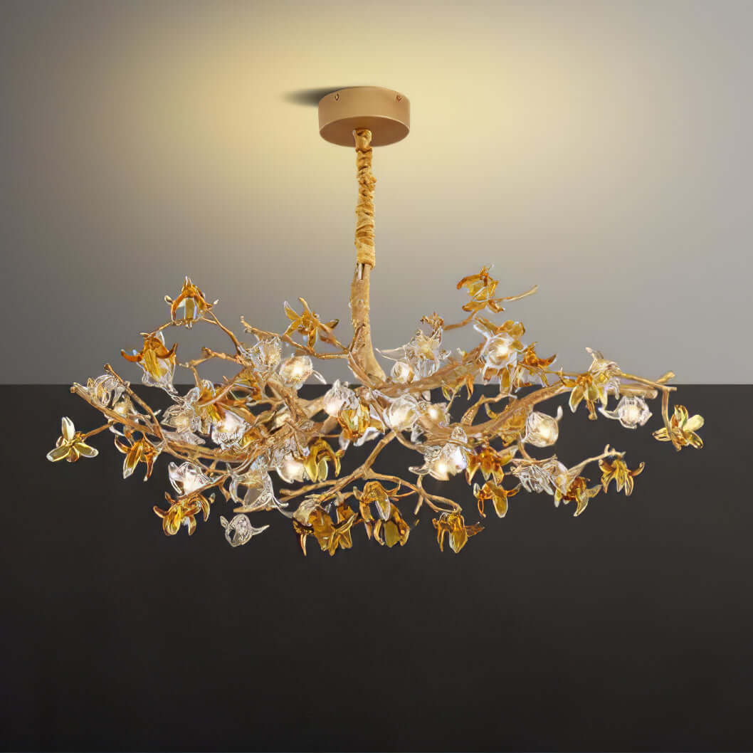 Flora Aosta Brass Glass Flower Chandelier 23.6" 31.5" 39"