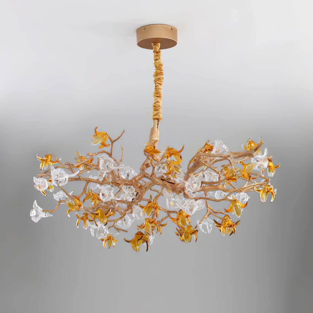Flora Aosta Brass Glass Flower Chandelier 23.6" 31.5" 39"