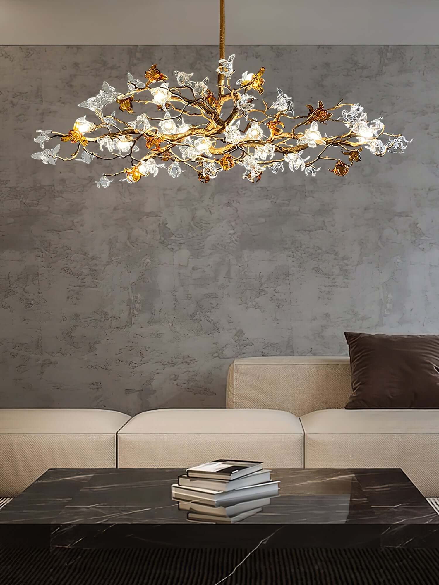 Flora Aosta Brass Glass Flower Chandelier 23.6" 31.5" 39"