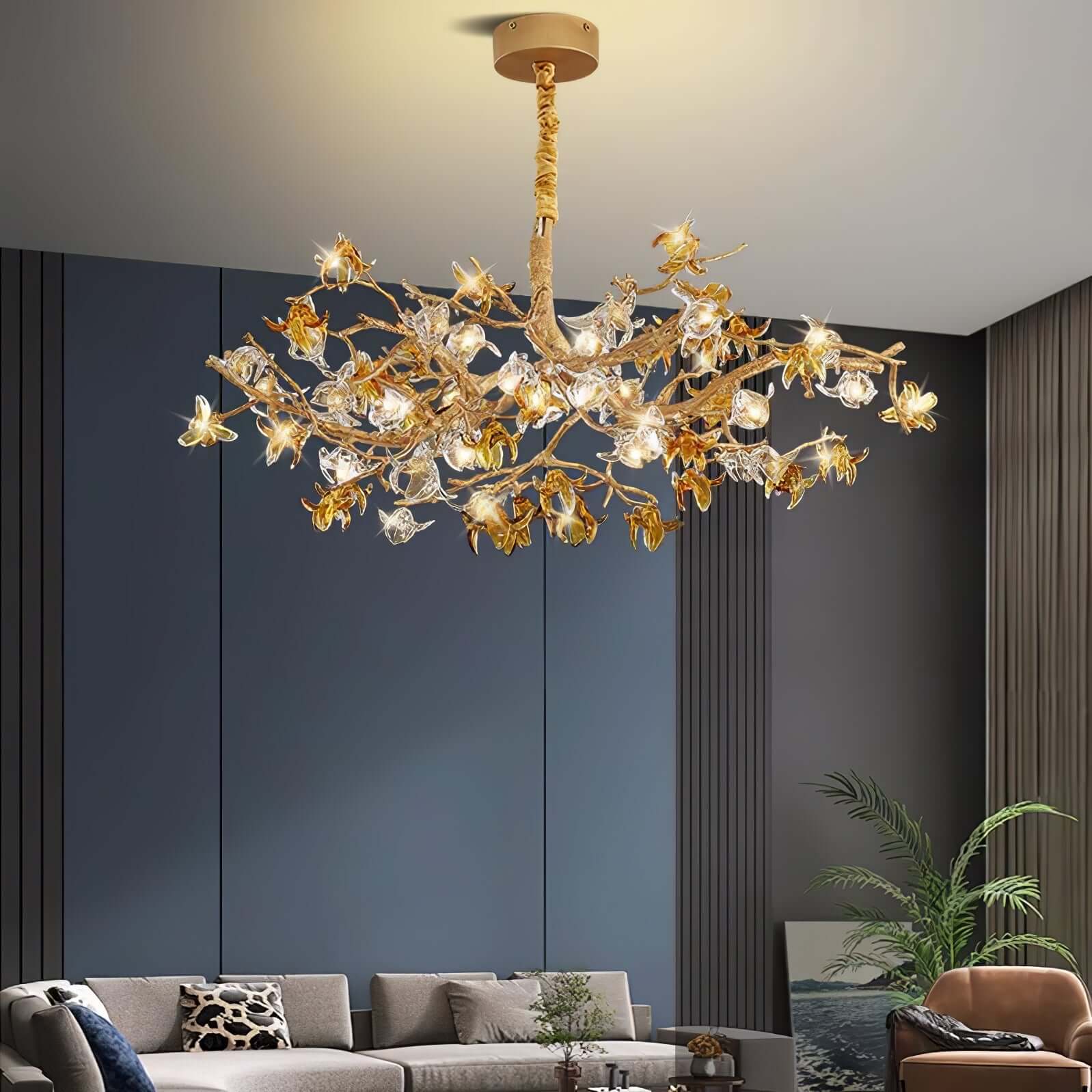Flora Aosta Brass Glass Flower Chandelier 23.6" 31.5" 39"