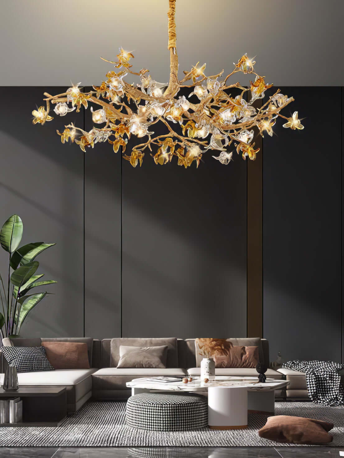 Flora Aosta Brass Glass Flower Chandelier 23.6" 31.5" 39"