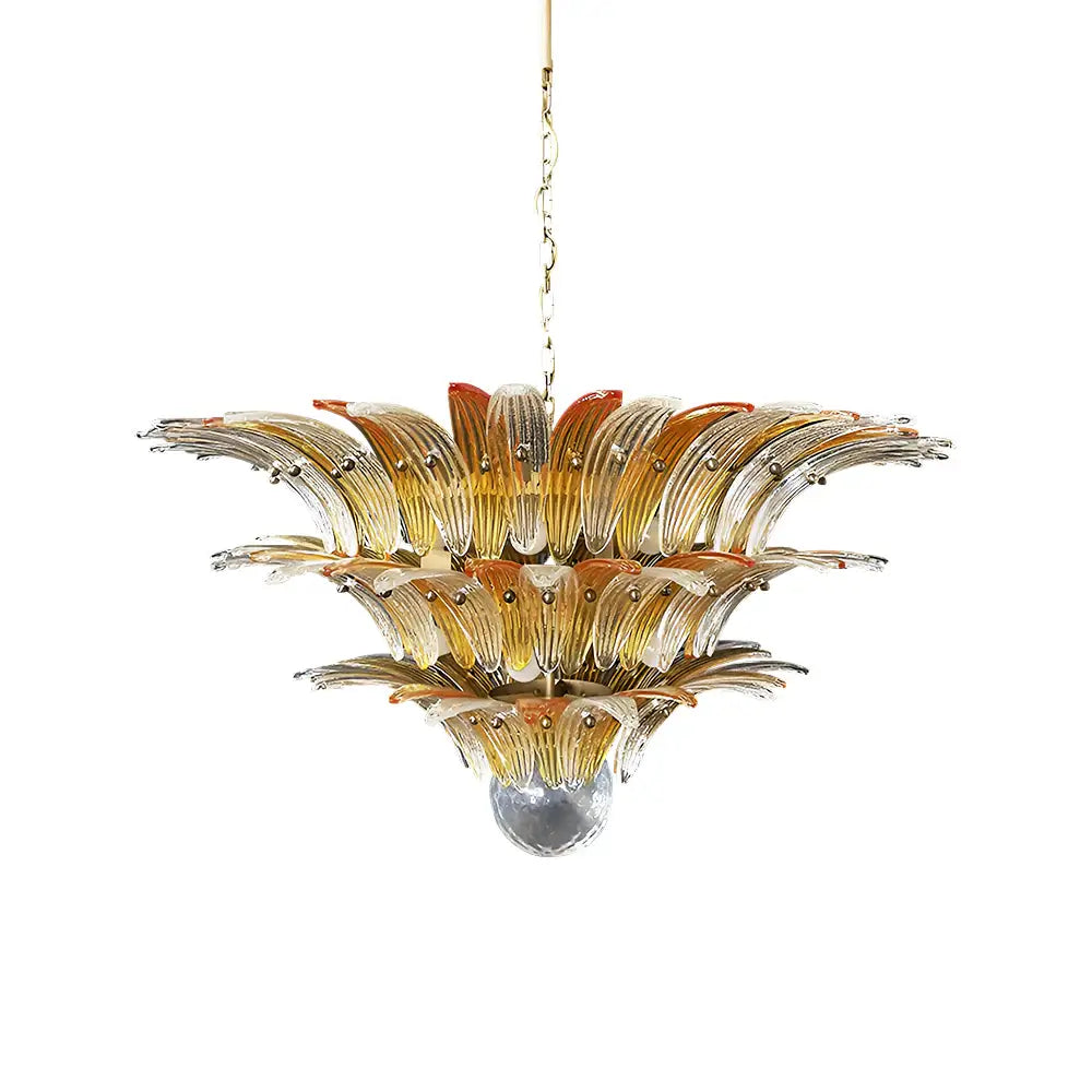 Beautifully Murano Palmette Amber Transparent Chandelier 39"