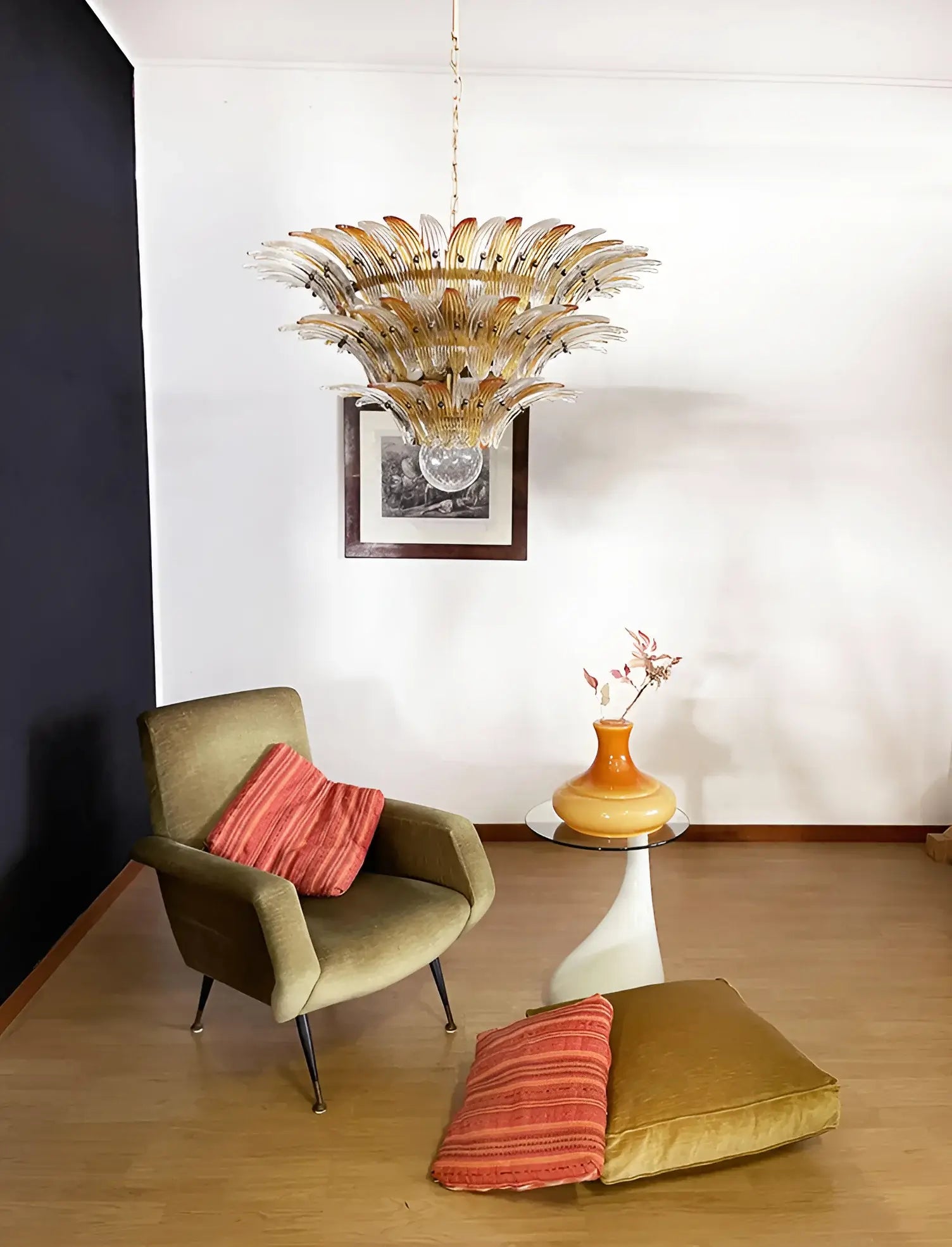 Beautifully Murano Palmette Amber Transparent Chandelier 39"