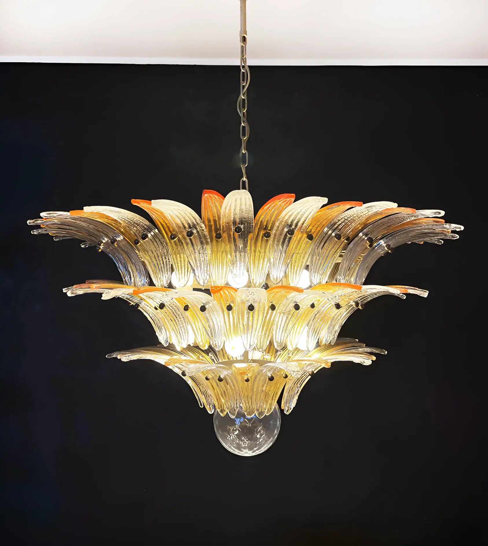 Beautifully Murano Palmette Amber Transparent Chandelier 39"