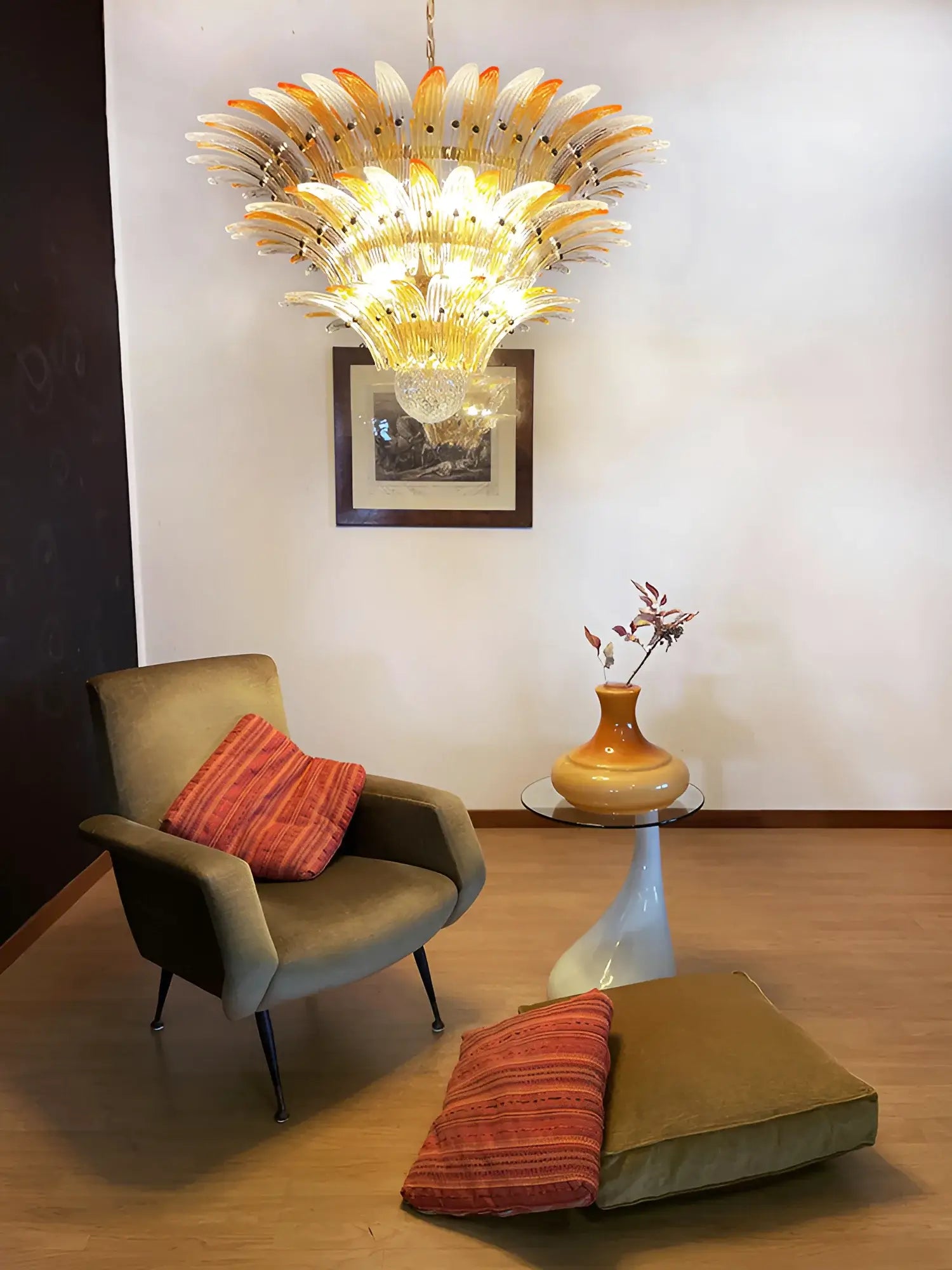 Beautifully Murano Palmette Amber Transparent Chandelier 39"