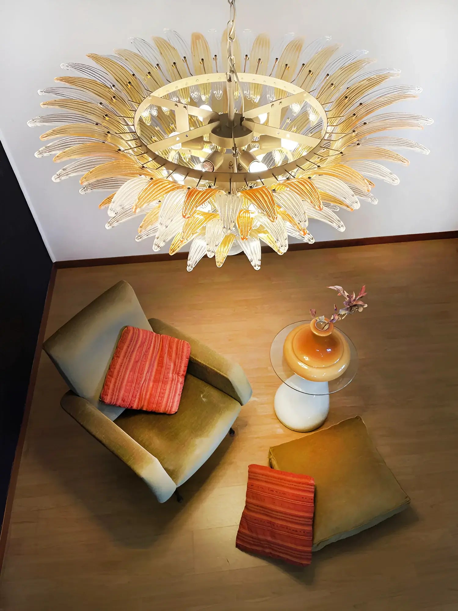 Beautifully Murano Palmette Amber Transparent Chandelier 39"